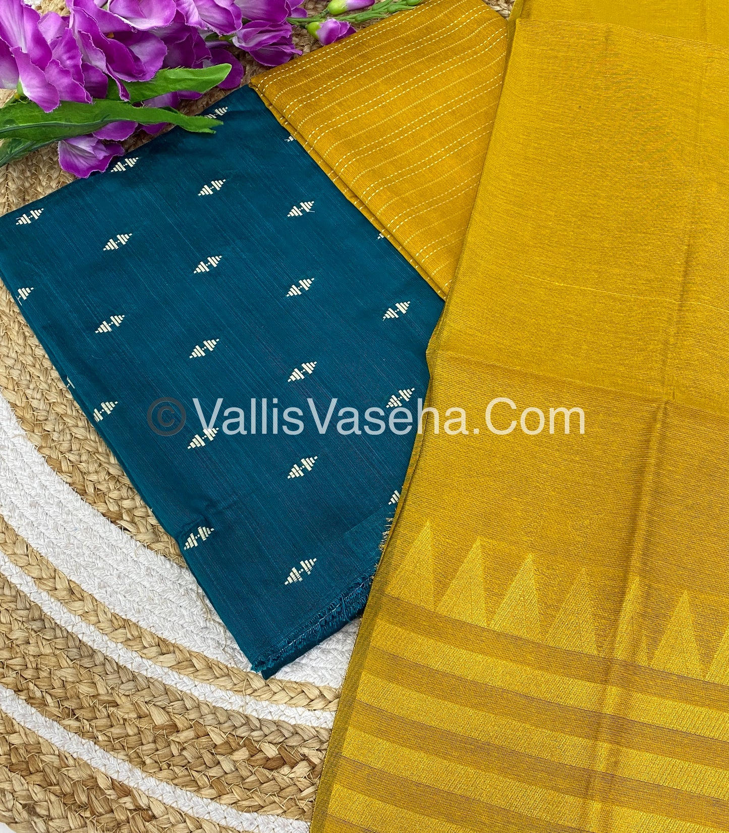 Unstitched Salwar Material -Raw Silk - Ramar Blue With Yellow Shade - VVUSM004f junk