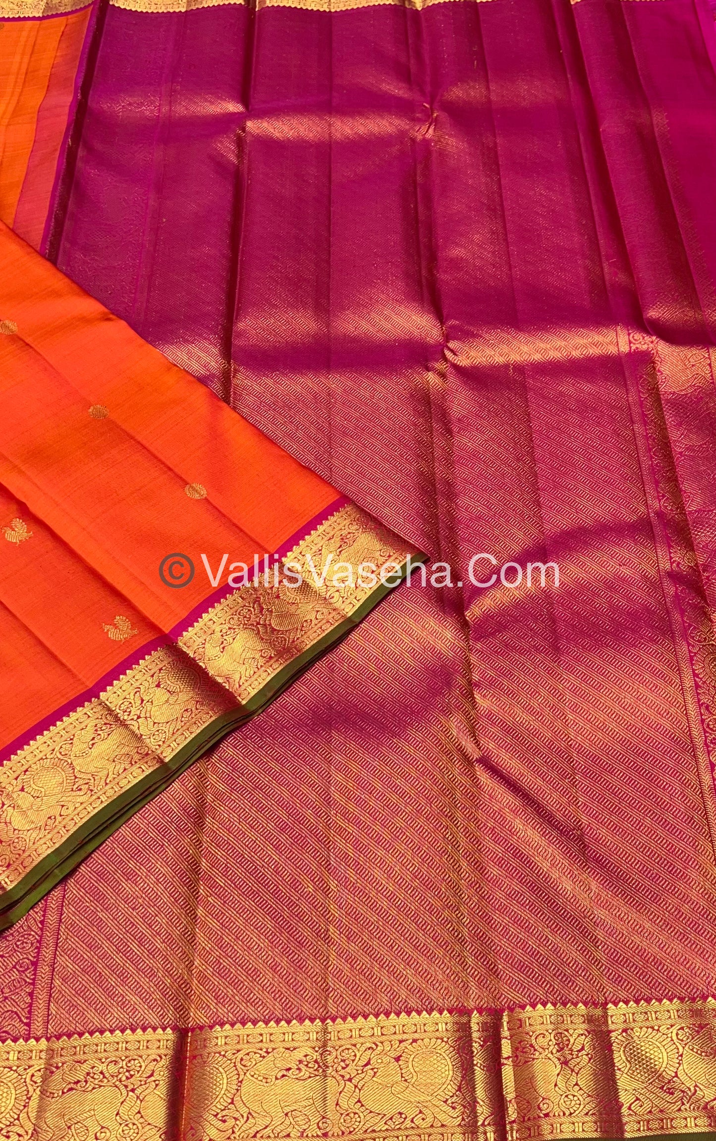 Pure Kanchipuram Silk Saree - Orange & Pink Combo - VVPS014