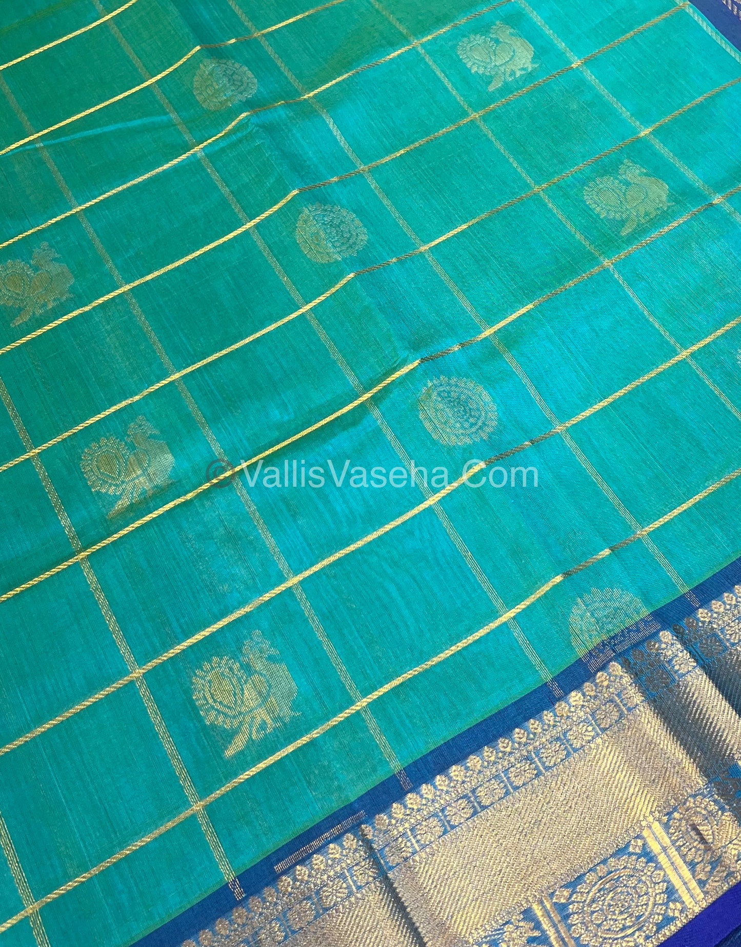Pure Silk Cotton Saree - Mayil & Chakkaram Design - Blue With Blue - VVMC001