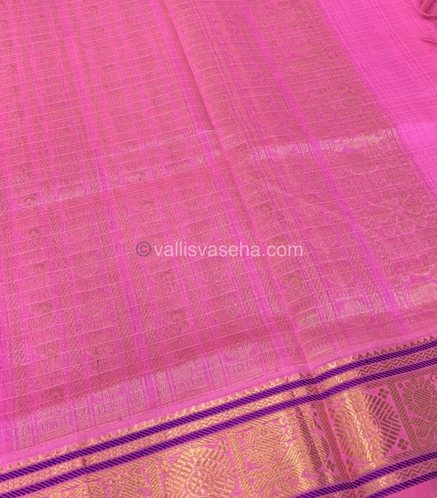 Pure Silk Cotton Saree - Purplish Blue With Pink - Lakshadeepam Design - VVPLD001