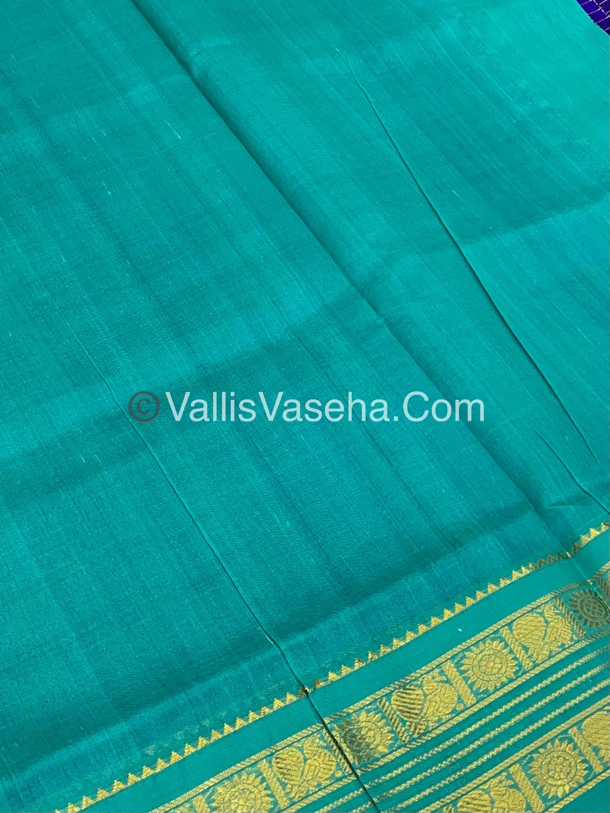 Pure Korvai Silk Cotton - Retta Petta Border - Blue With Turquoise Blue Combo - VVKSC010