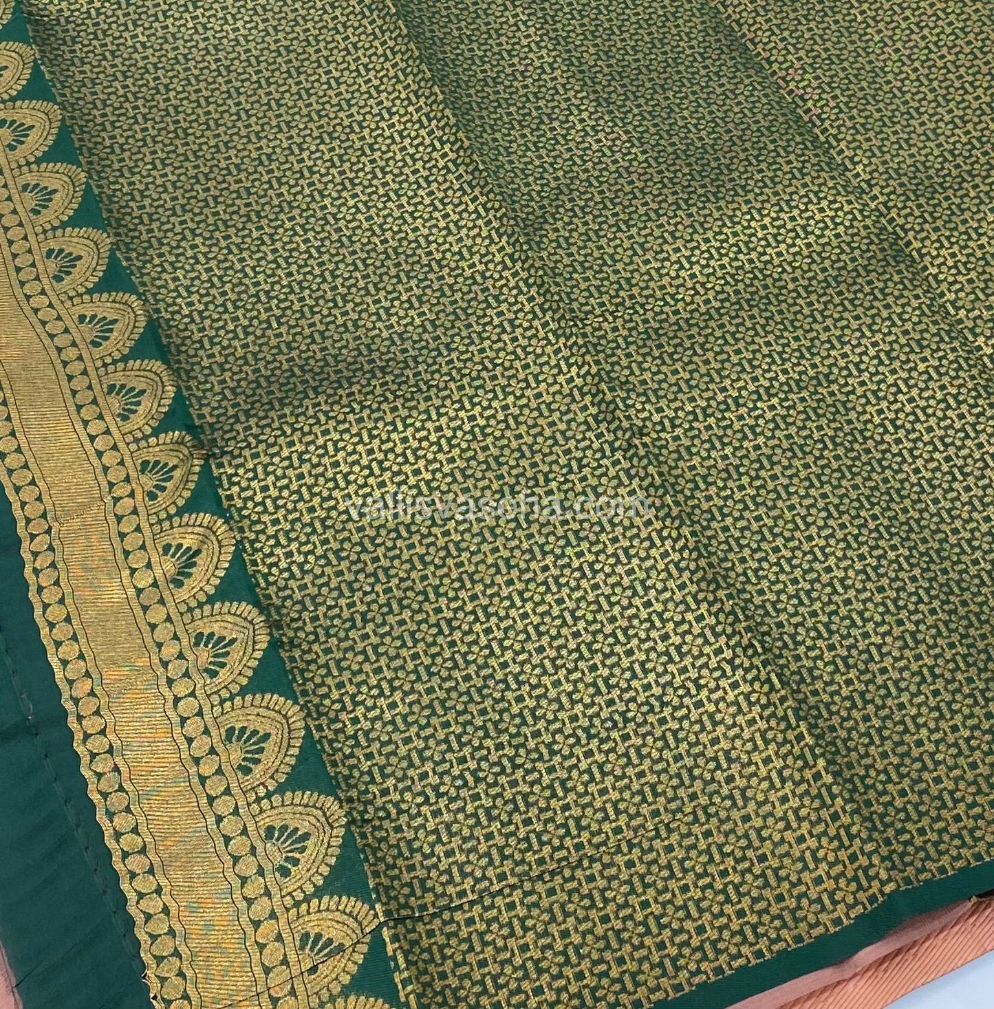 Kanchi Semi Silk - Peach with Green - Temple Border - VVKSS001