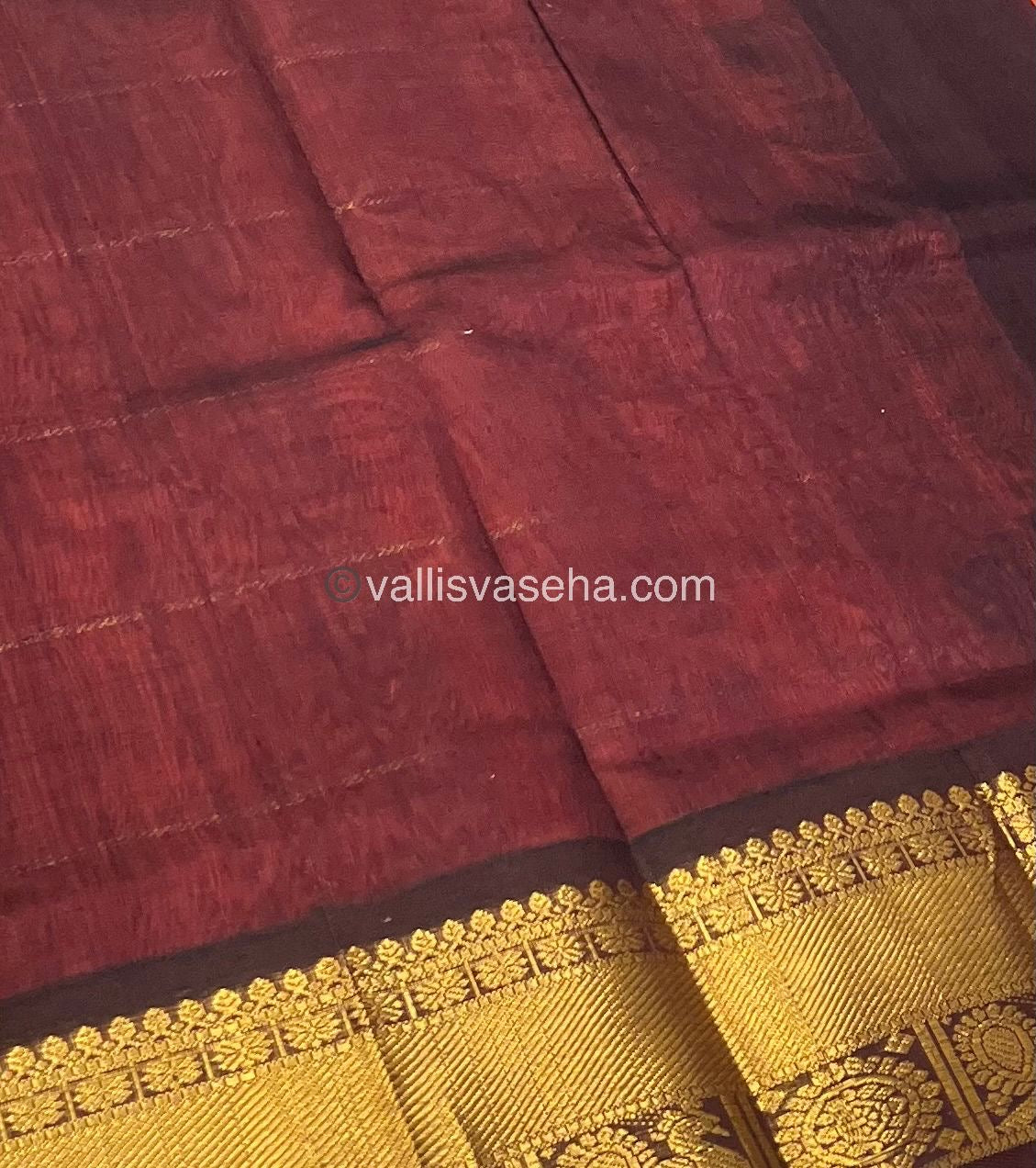 Pure Silk Cotton Saree - Mayil & Chakkaram Design - Orange With Brownish Merun - VVMC001