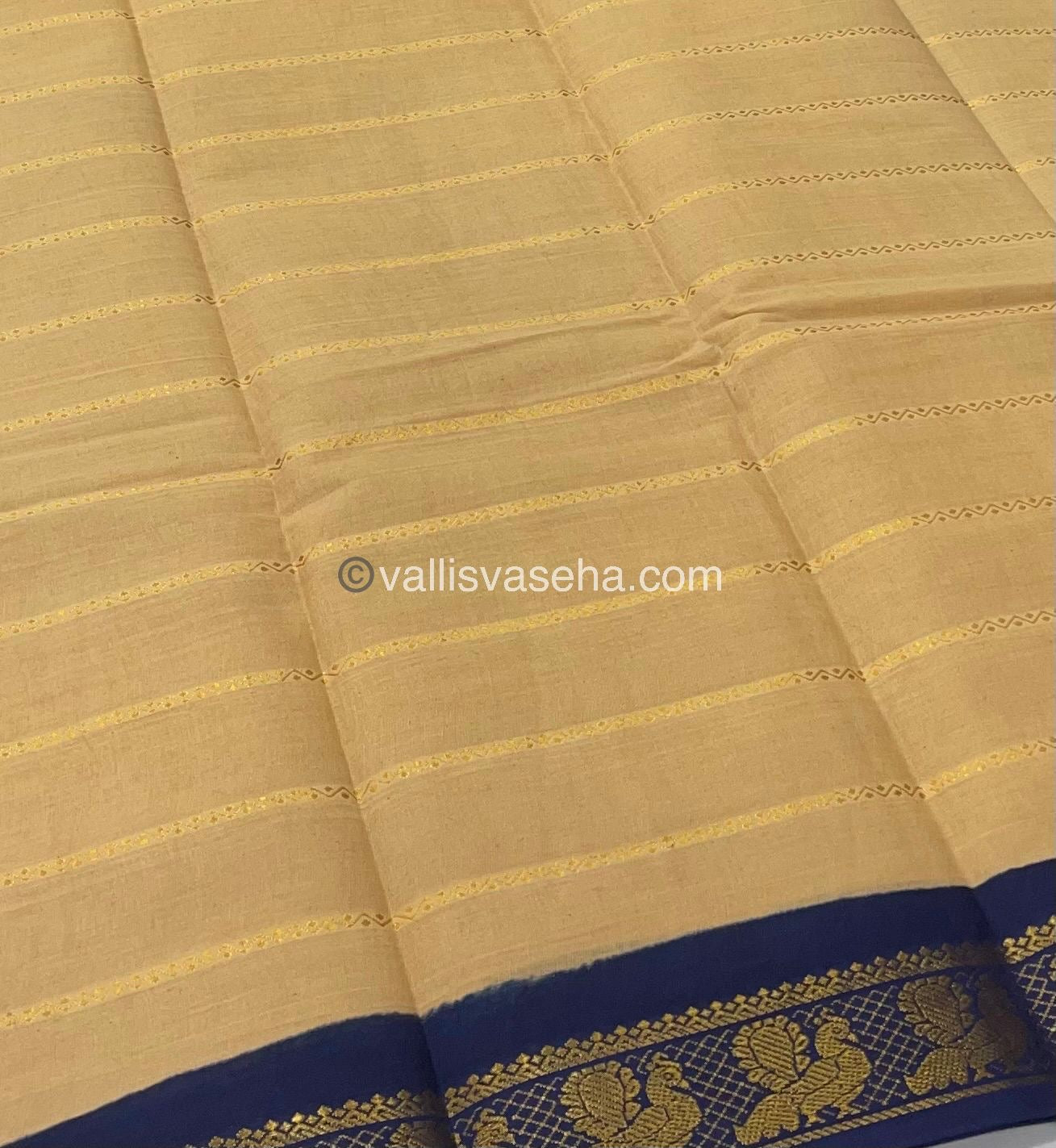 Sungudi Cotton Saree | Velthari Design - Sandel with Navy Blue Shade - VVSCV001