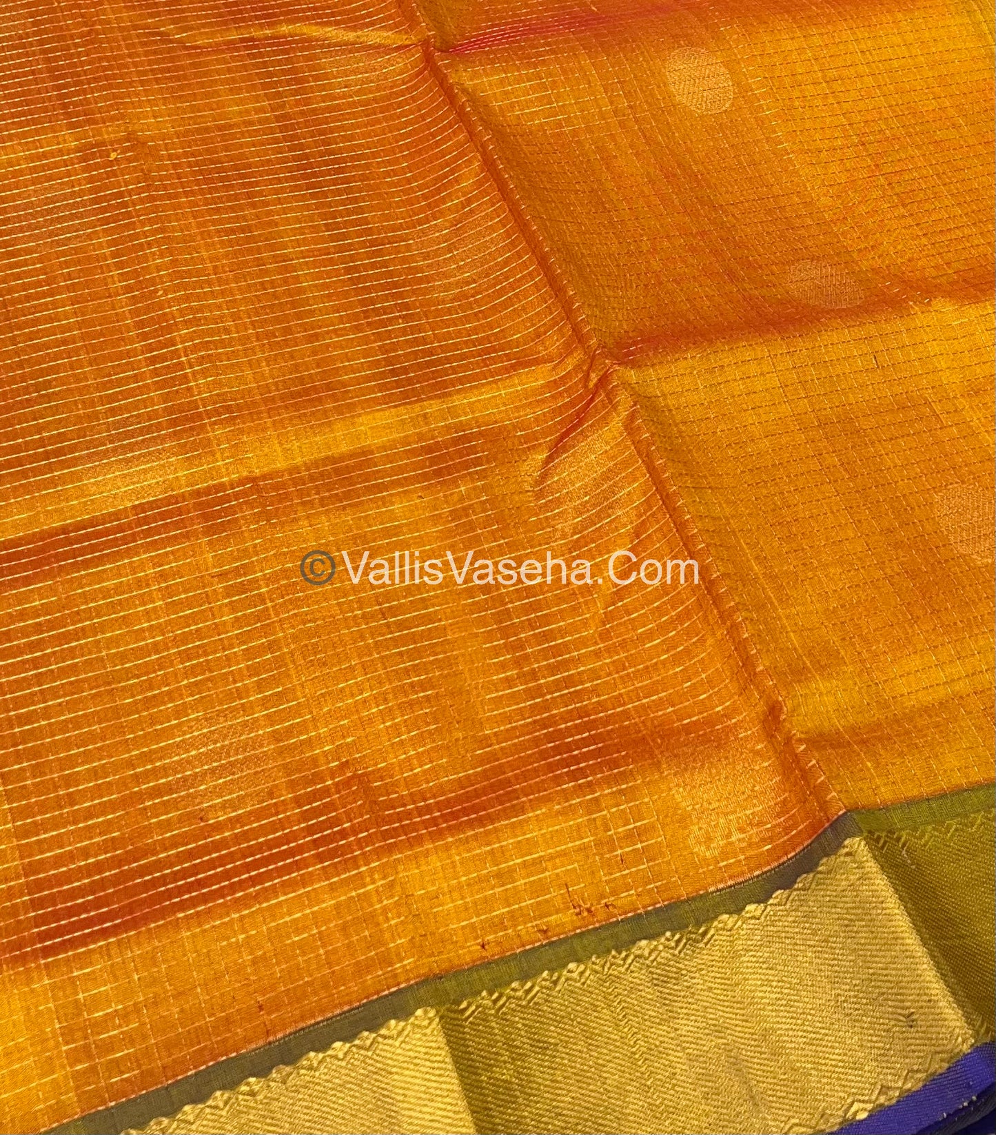 Pure Silk Cotton Saree - Mayil & Chakkaram Design - Orange With Blue Shade - VVMC002