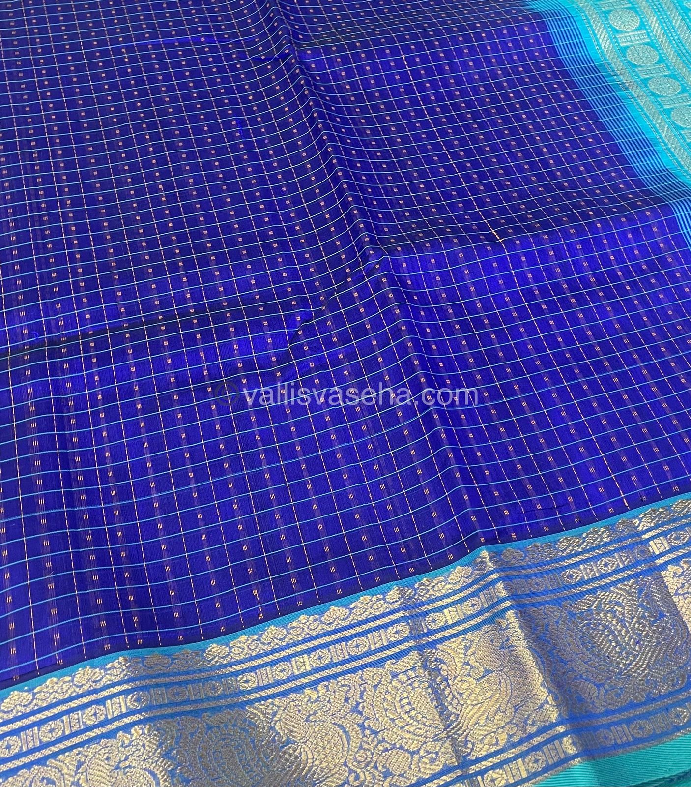 Pure Silk Cotton Saree - Blue With Blue - Lakshadeepam Design - VVPLD001