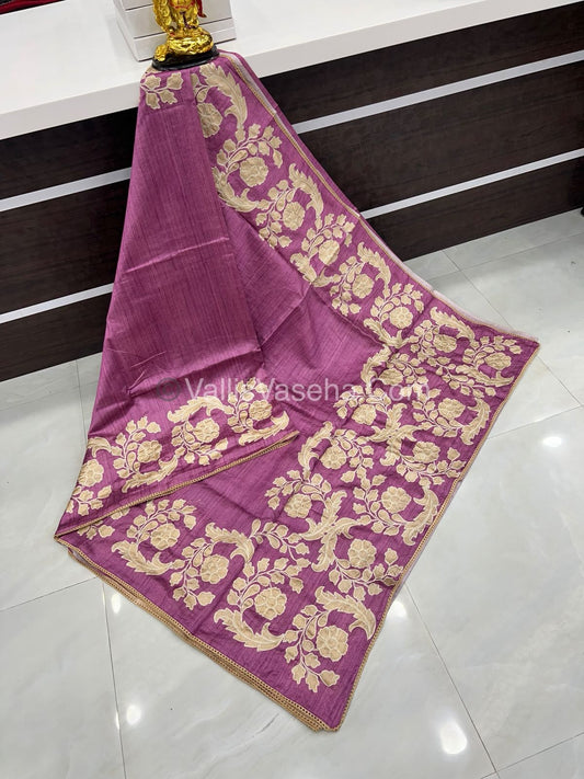 Semi Raw Silk with embroidery work - VVSRS001