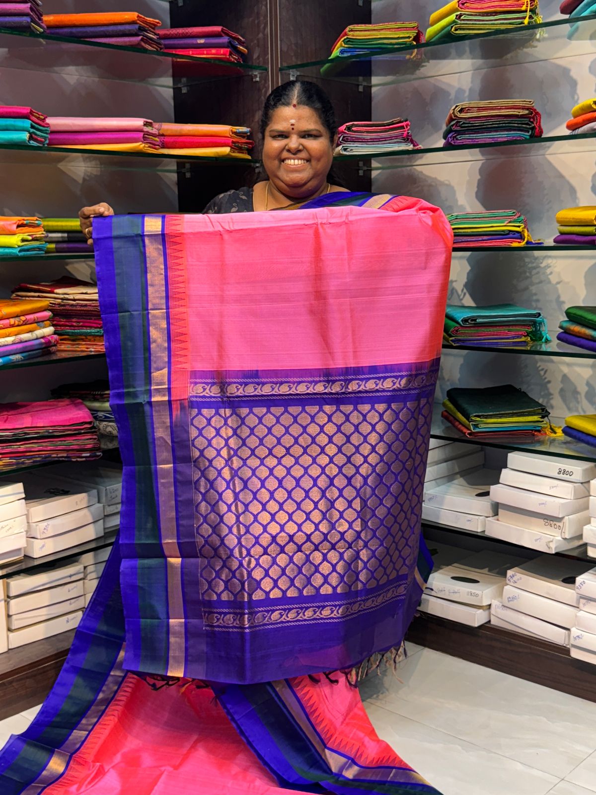 Pure Korvai Silk Cotton Saree - Temple border - VVKSC001