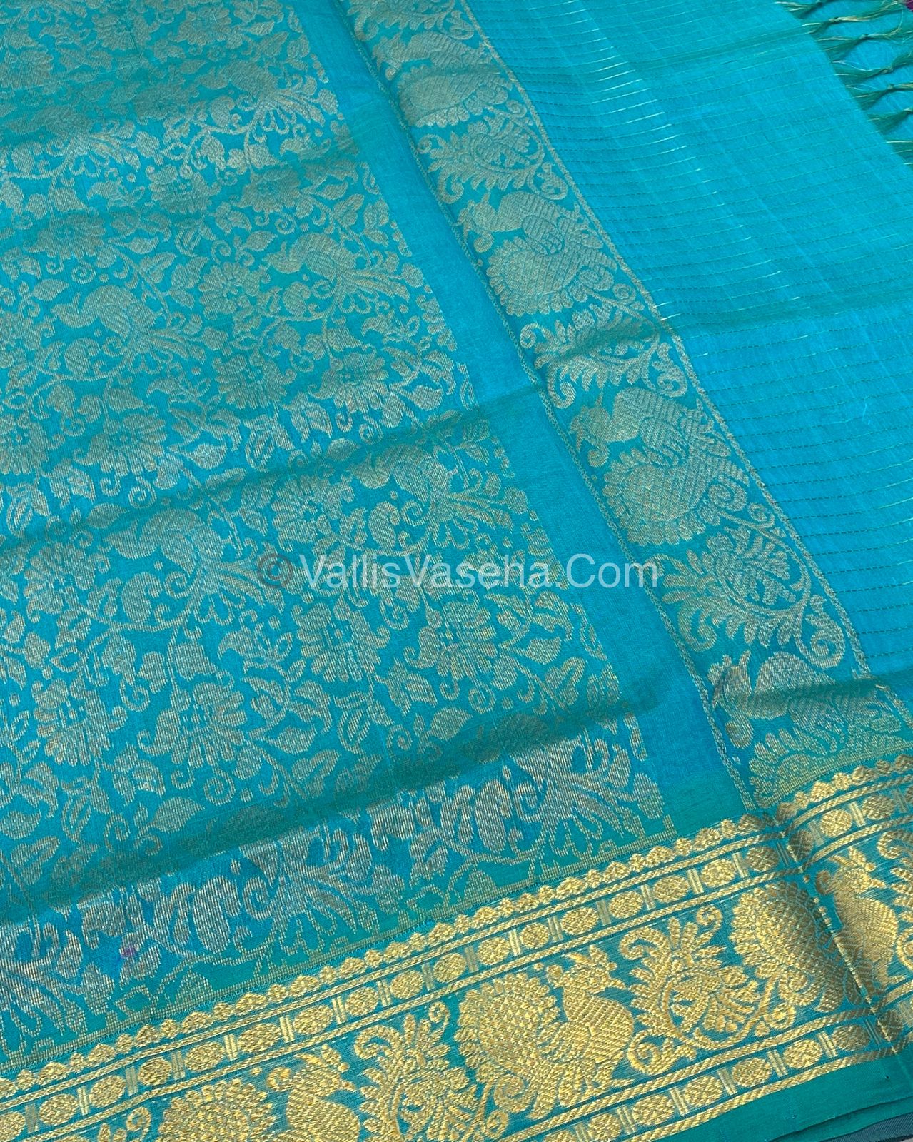 Pure Silk Cotton Saree - Mayil & Chakkaram Design - Purple with Teal Blue Combo - VVMC002