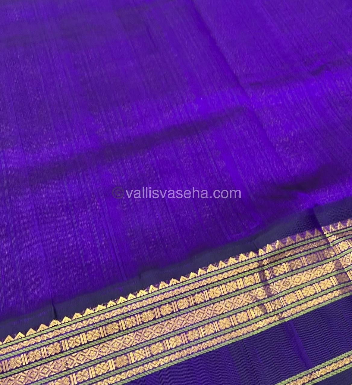 Pure Korvai Silk Cotton Saree - Double tone Peachish Pink with Violetish Purple - Retta Petta border - VVKSC004