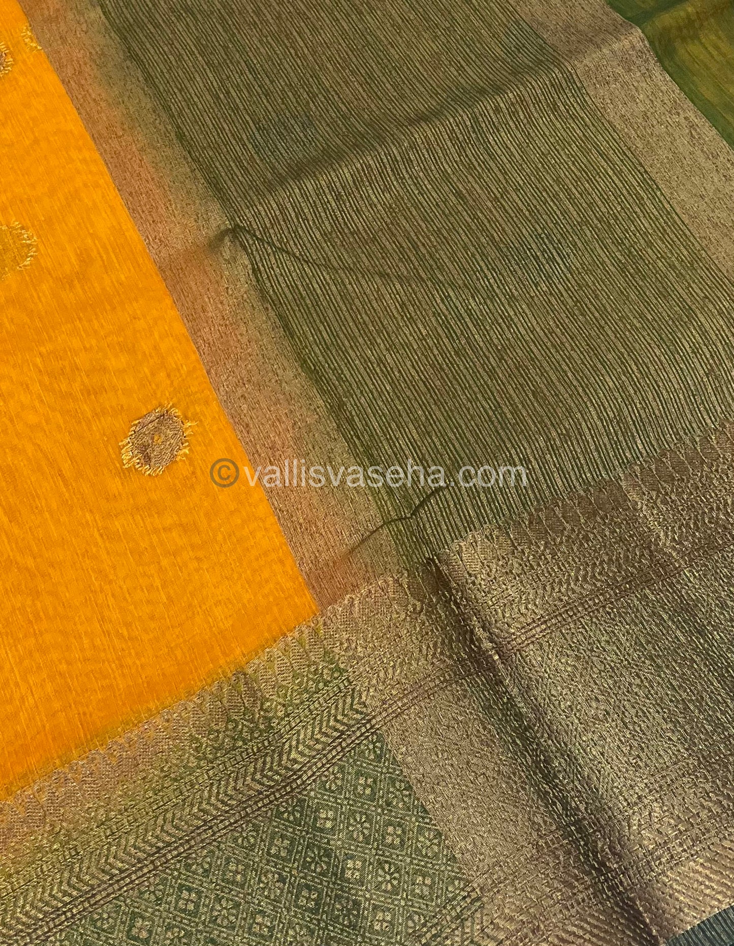 Bamboo Silk Saree - Yellow with Green Shade - VVBSS001