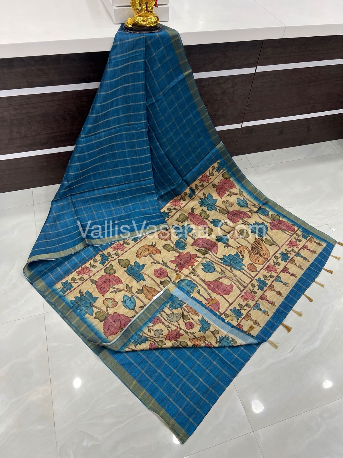 Semi Chanderi Saree - checks pattern - VVSCS004