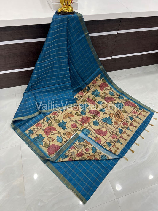 Semi Chanderi Saree - checks pattern - VVSCS004