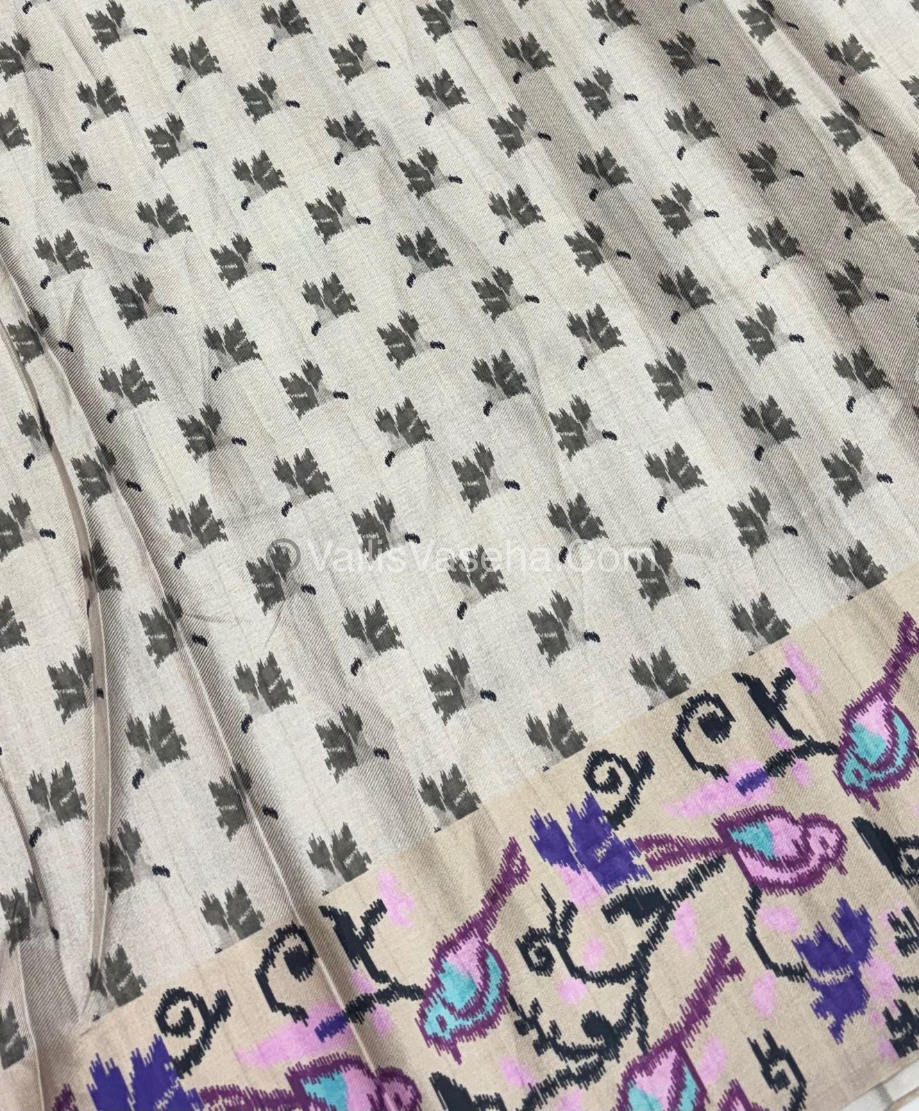 Semi Tussar Silk - Dark Onion Pink With Cream Shade - VVSTS039