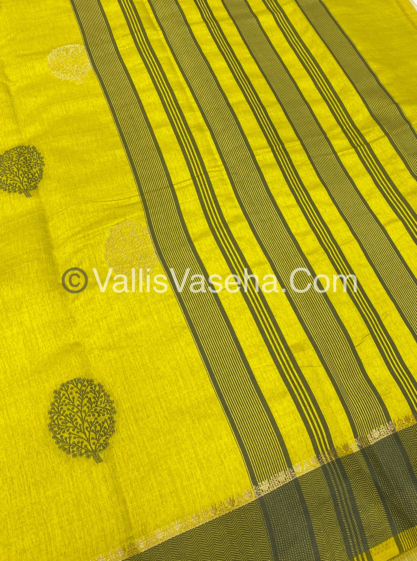 Semi Tussar Silk Saree - Lemon Yellow Shade - VVSTS009
