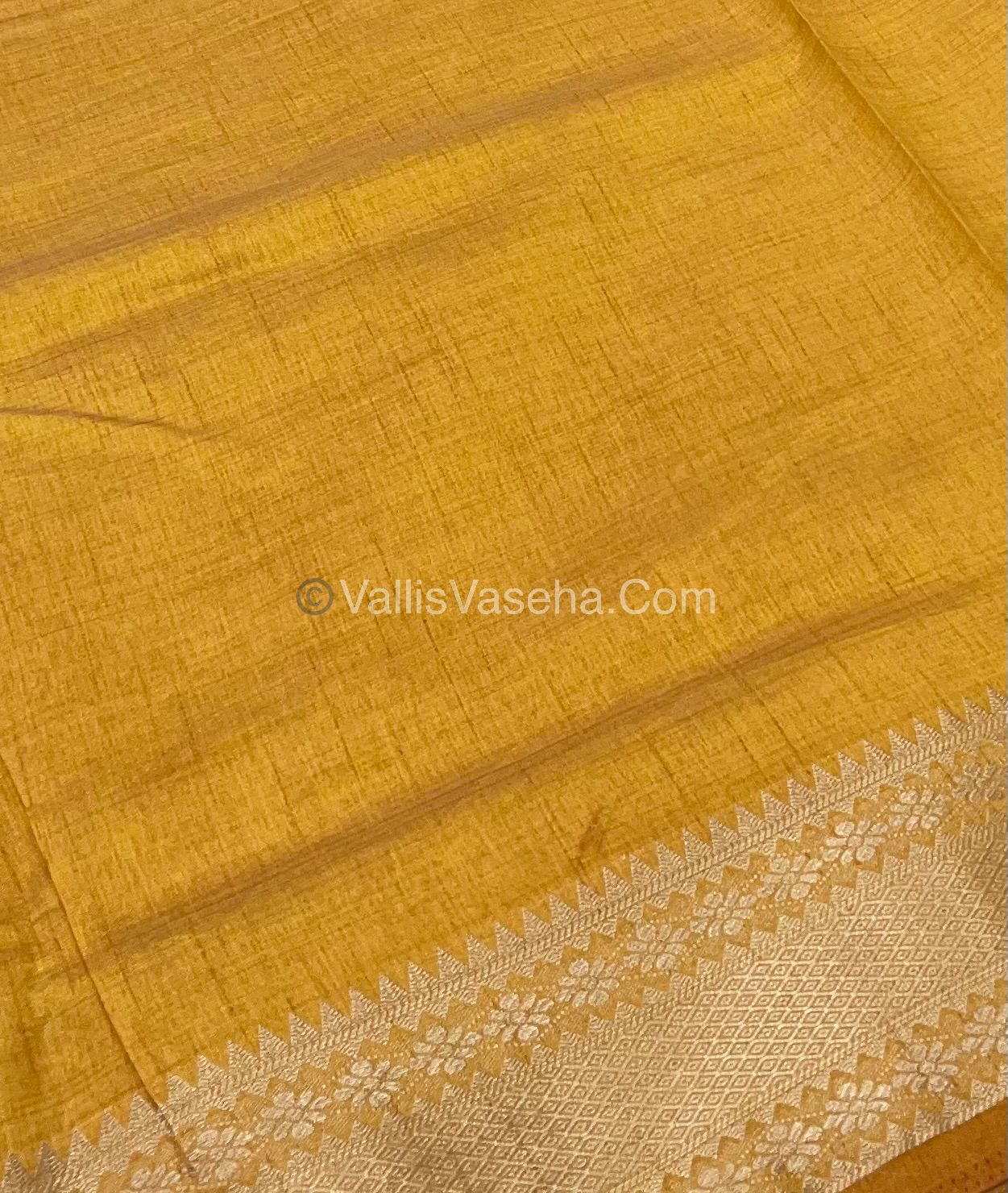 Semi Tussar Silk - Grand Pallu - Yellow Shade - VVSTS017