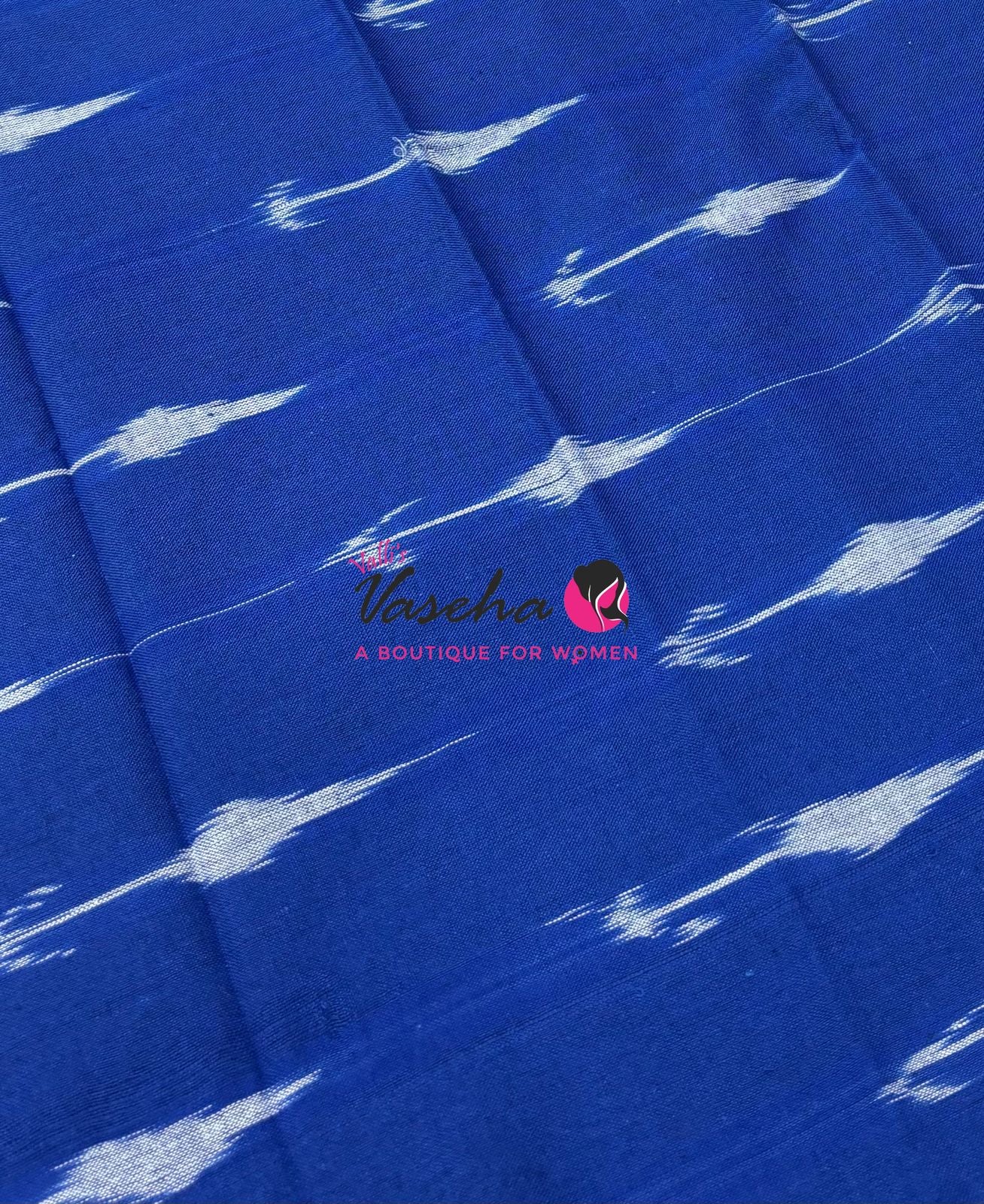 Double Ikkat Pure Cotton Saree - Blue With Red - VVIKS002