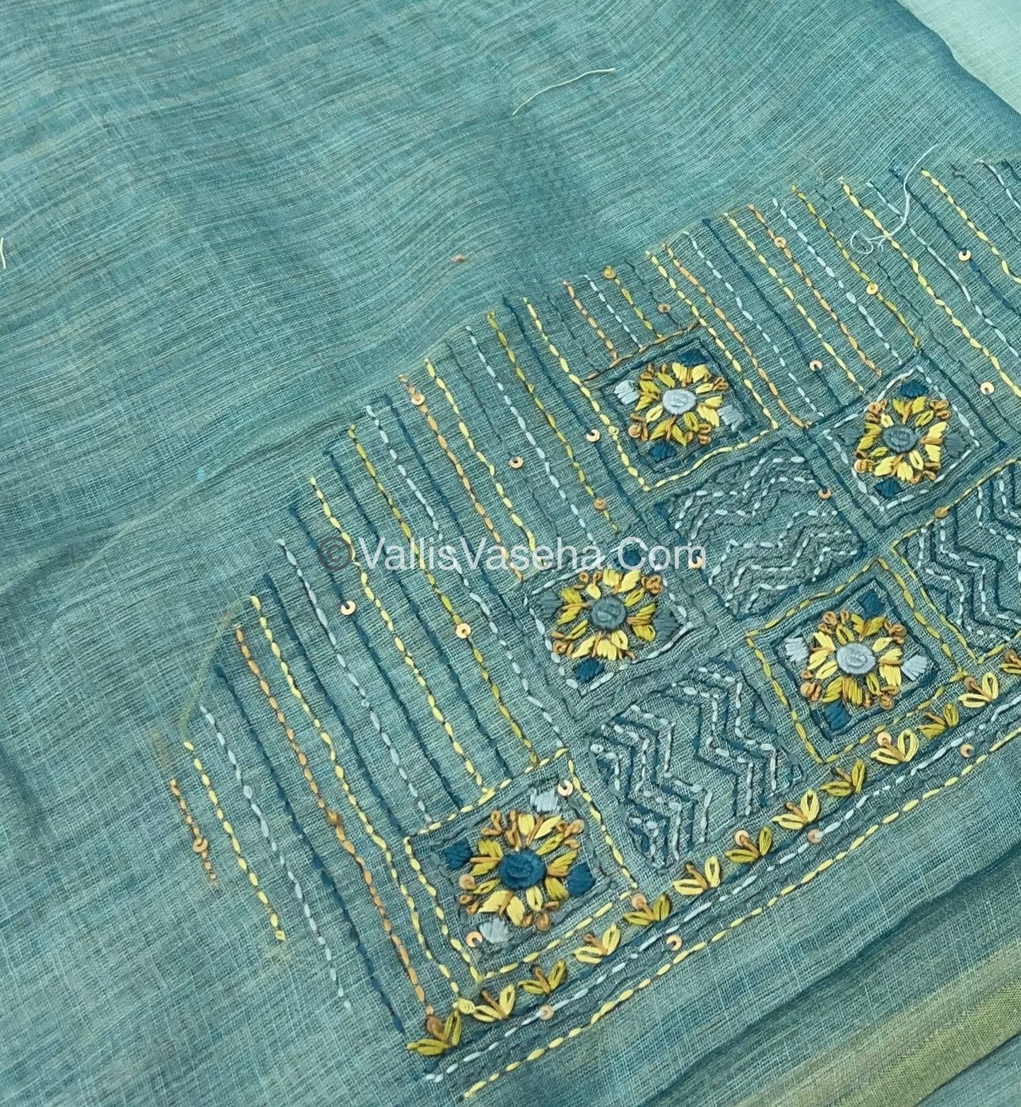 French Knot - Linen Tissue Saree - Blue Shade - VVLFN003