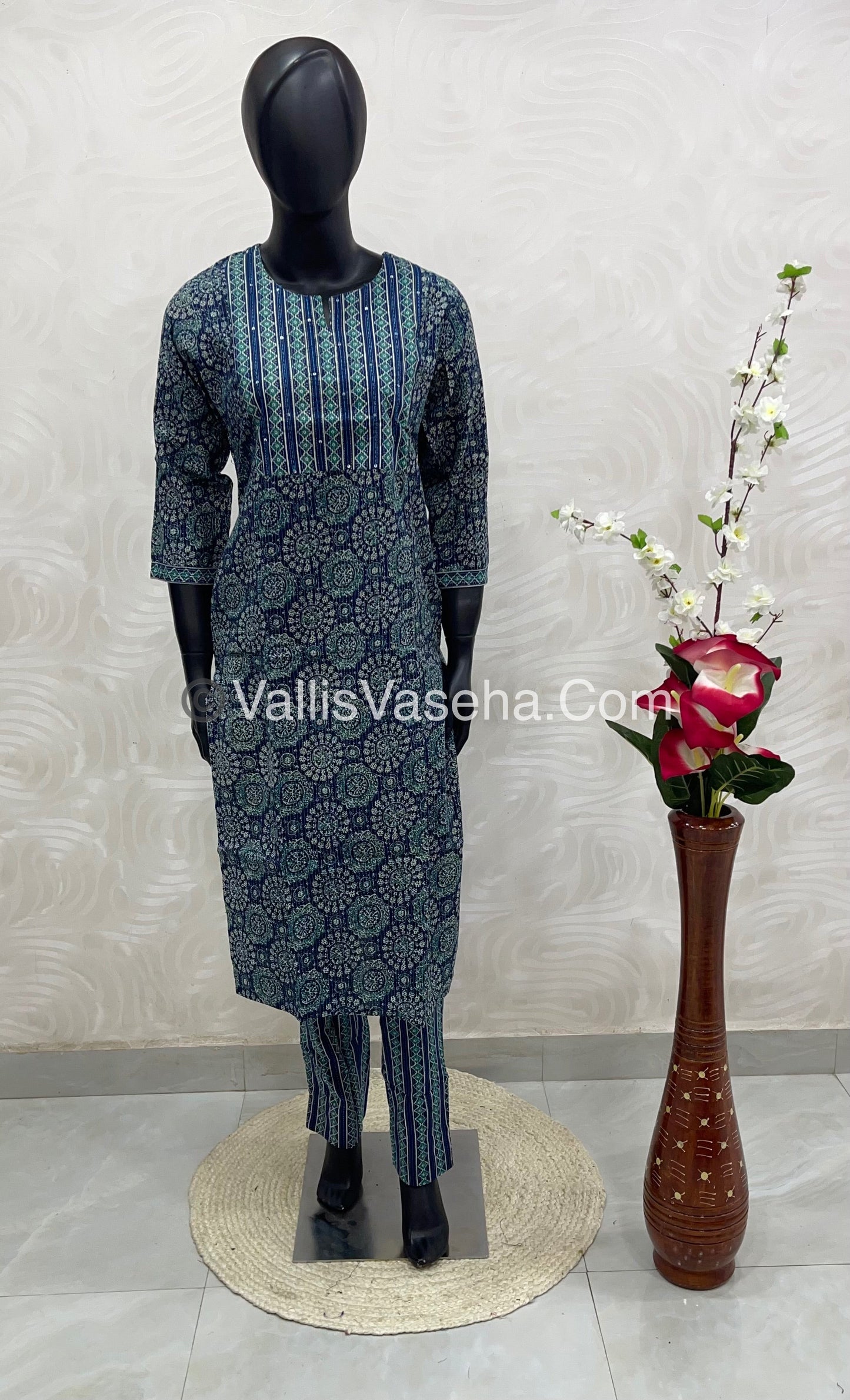 Trendy Printed Cotton - Co-ord Set - Blue Shade - VVRCS001