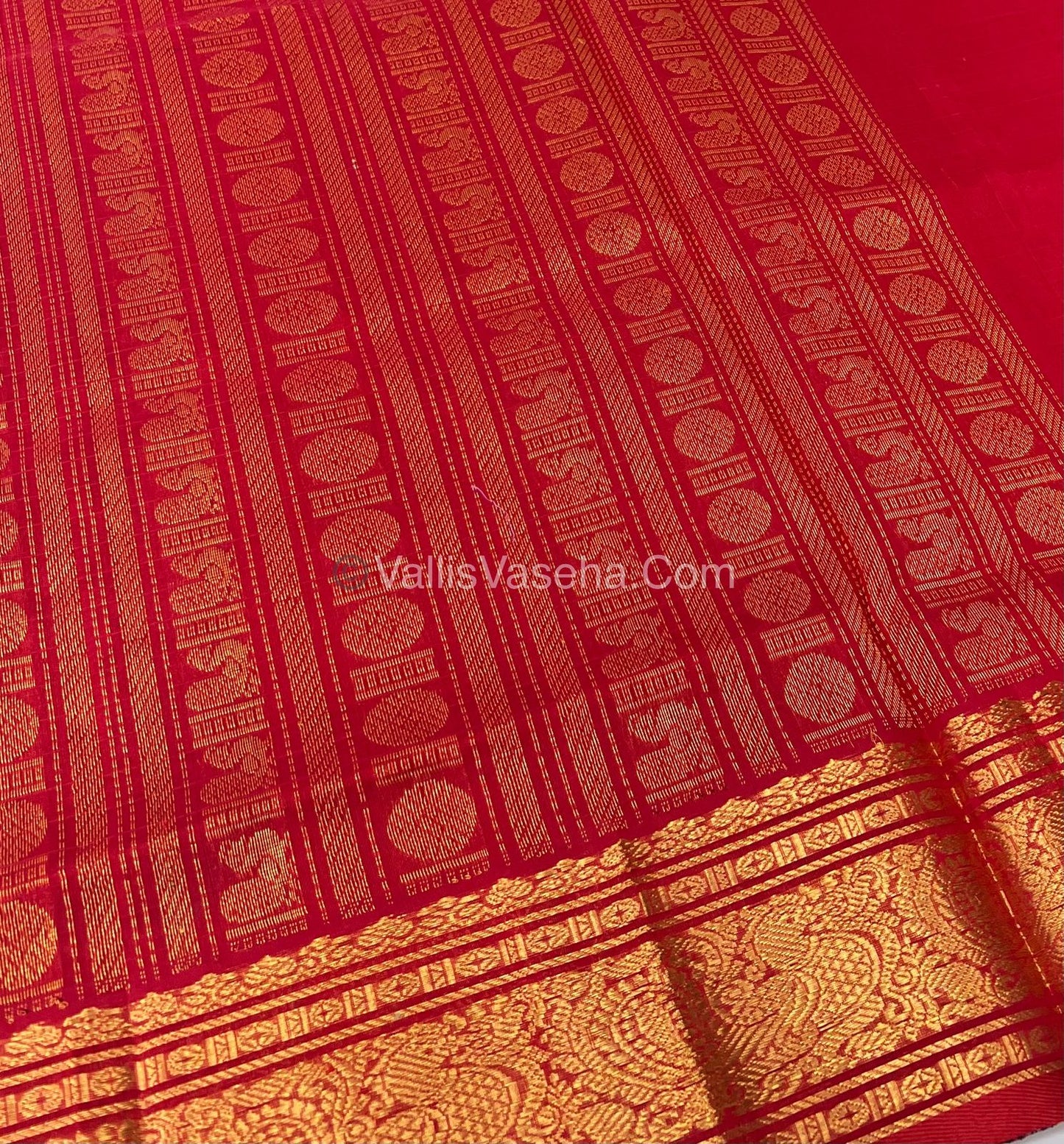 Pure Silk Cotton Saree - Blue With Red Shade - Lakshadeepam Design - VVPLD001