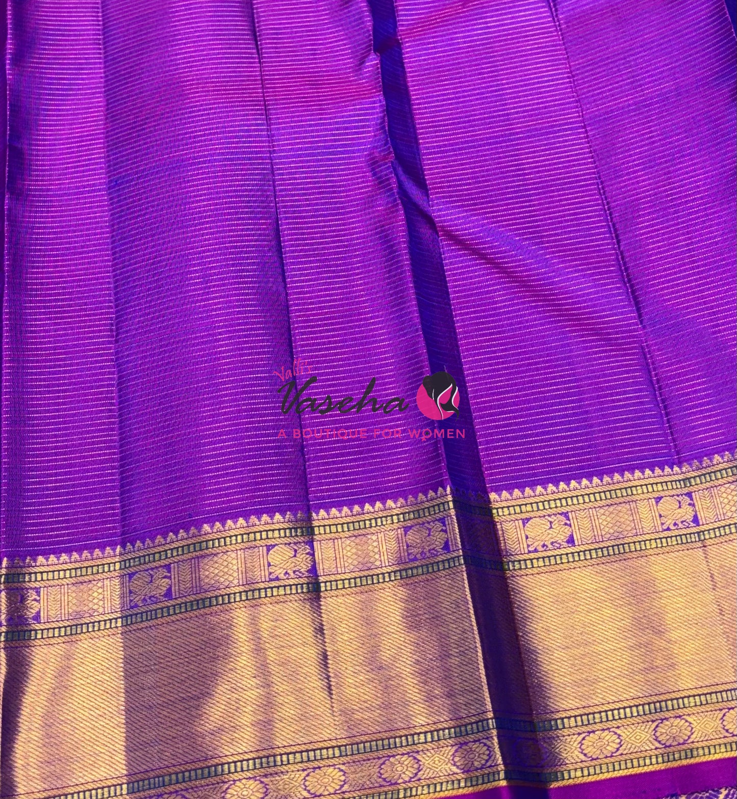 Pure Kanchipuram Silk Saree - Vairavoosi Design - Peacock Blue With Purple Combo - VVPS060