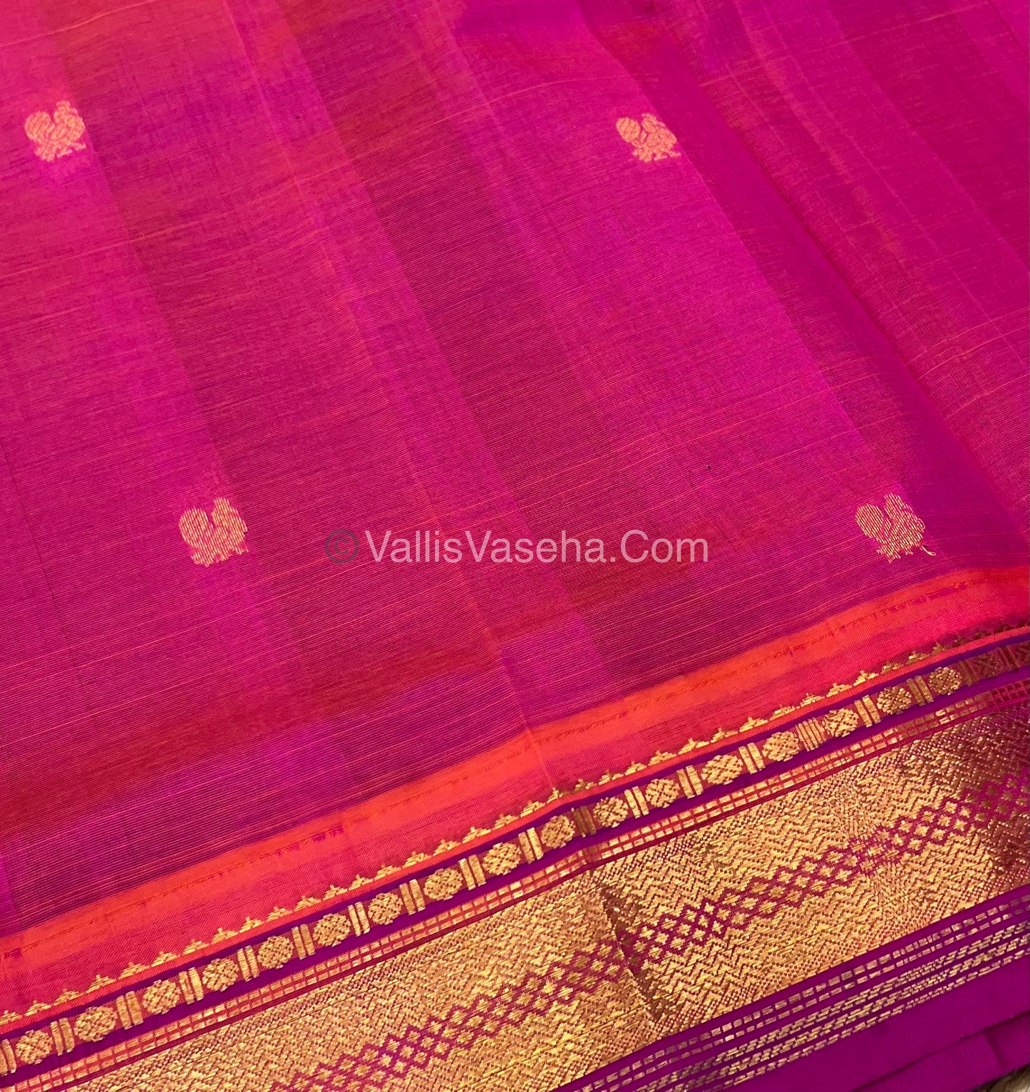 Pure Korvai Silk Cotton Saree - Black with Pink - VVKSC004
