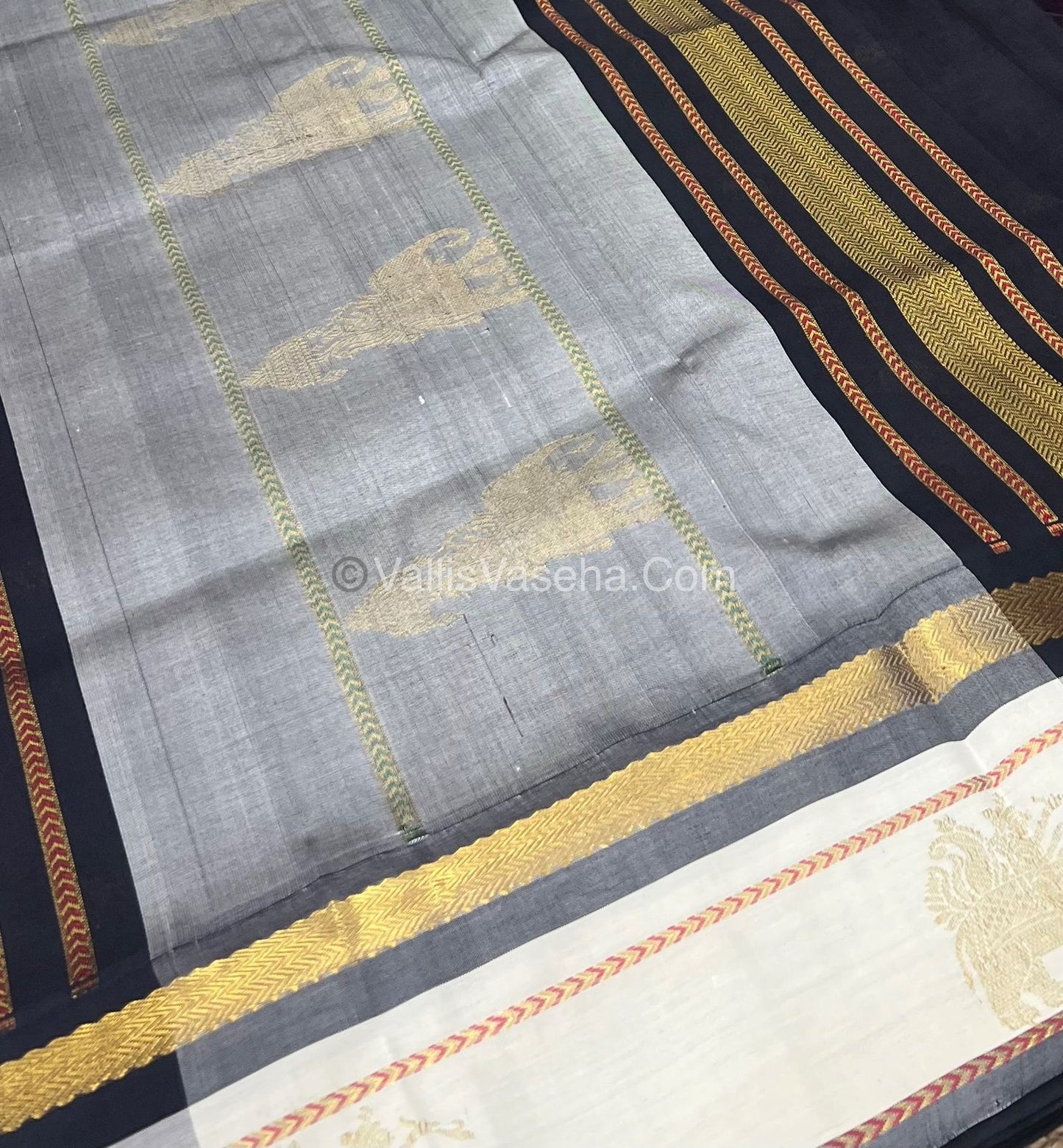 Pure Korvai Silk Cotton Saree - Border Elephant butta Design - VVKSC018