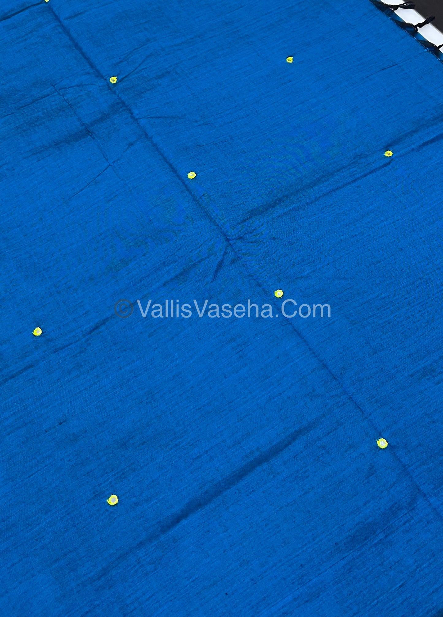 South Mixed Cotton - Mirror Work Embroidery - Blue with Lemon Green- VVPCM002