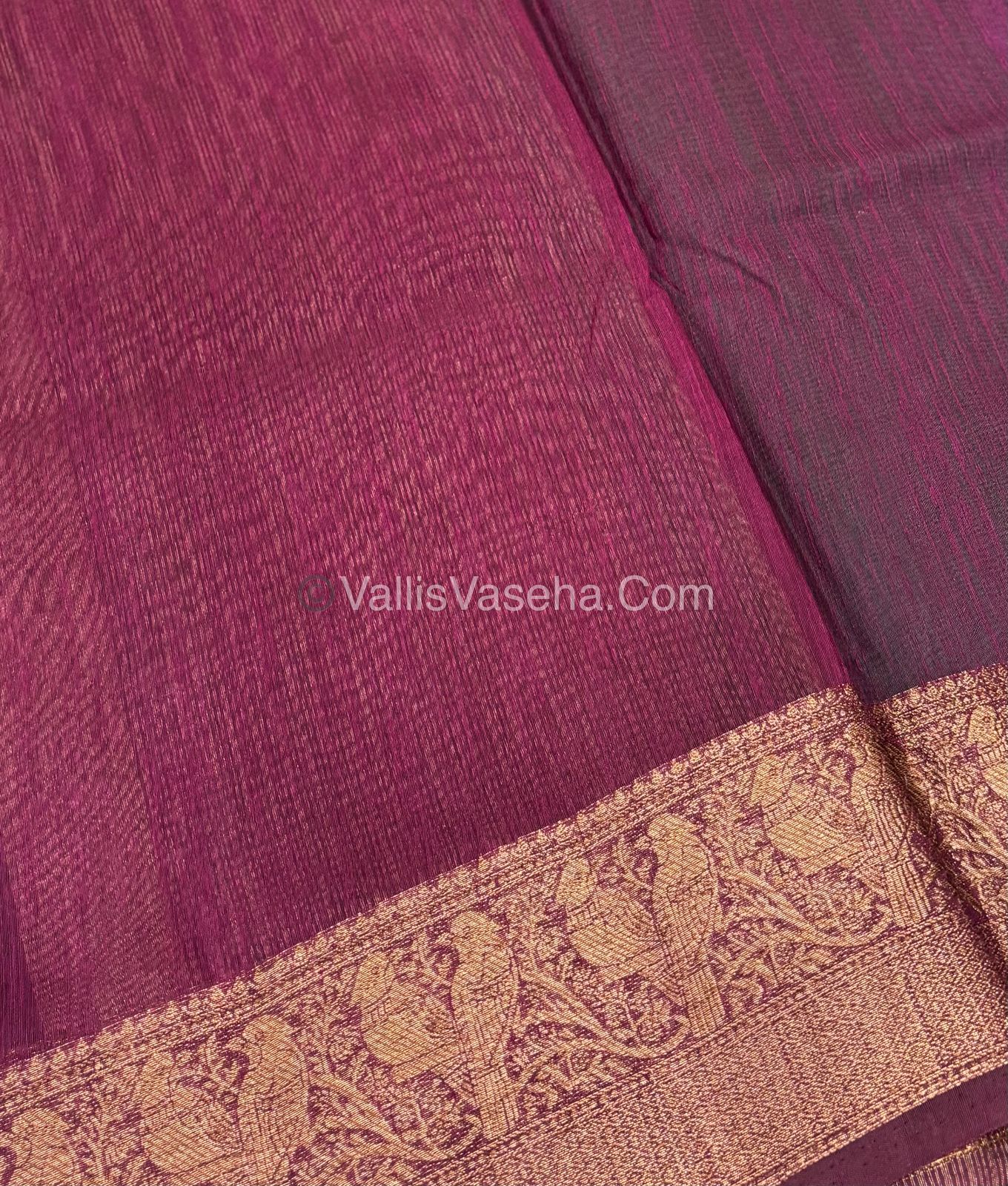 Bamboo Silk Saree - Green With Wine Shade - VVBSS005