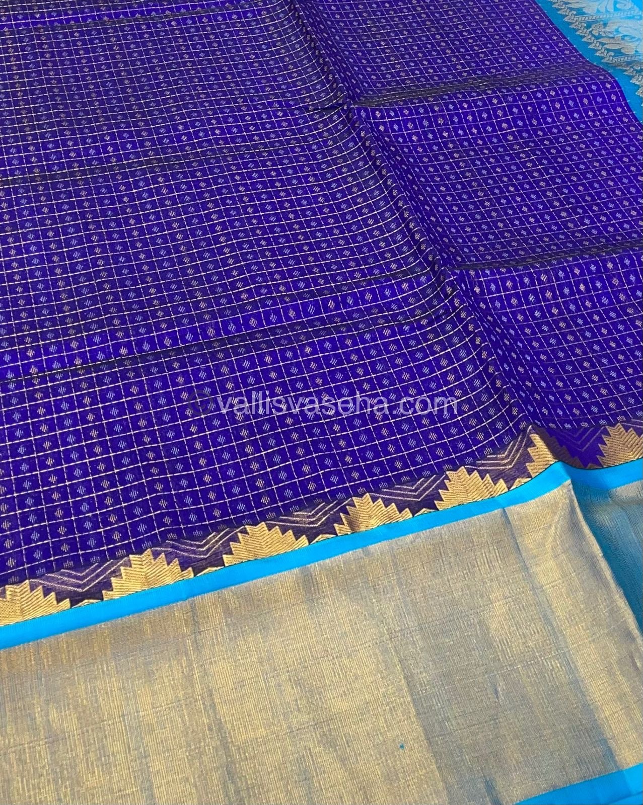 Pure Korvai Silk Cotton - Lakshadeepam Design - Short and Long border - VVKLD003