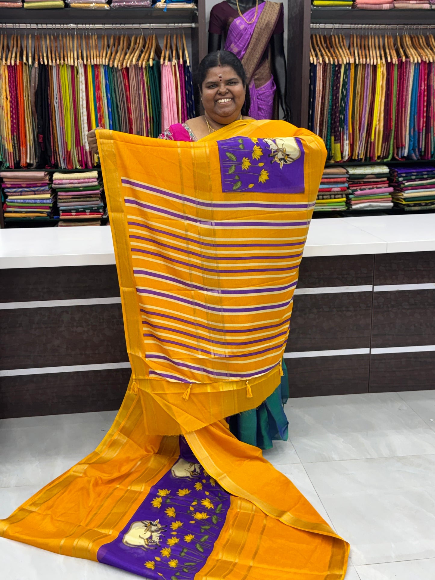 Semi Mysore Crepe Silk - Middle Pichwai Print - VVSMC001