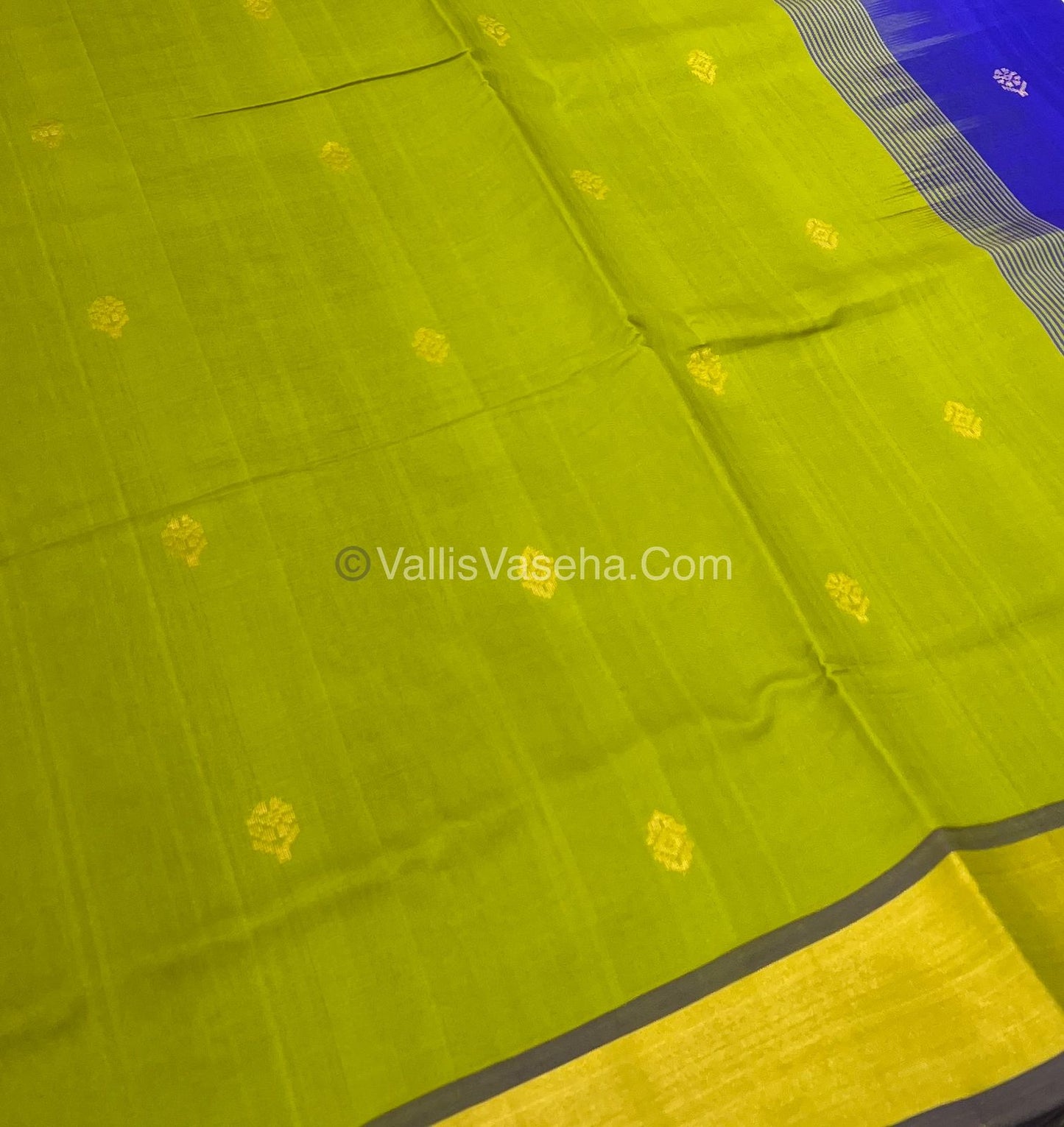 Semi Silk Cotton Saree - Mehndi Green & Blue Combo - VVSSC001