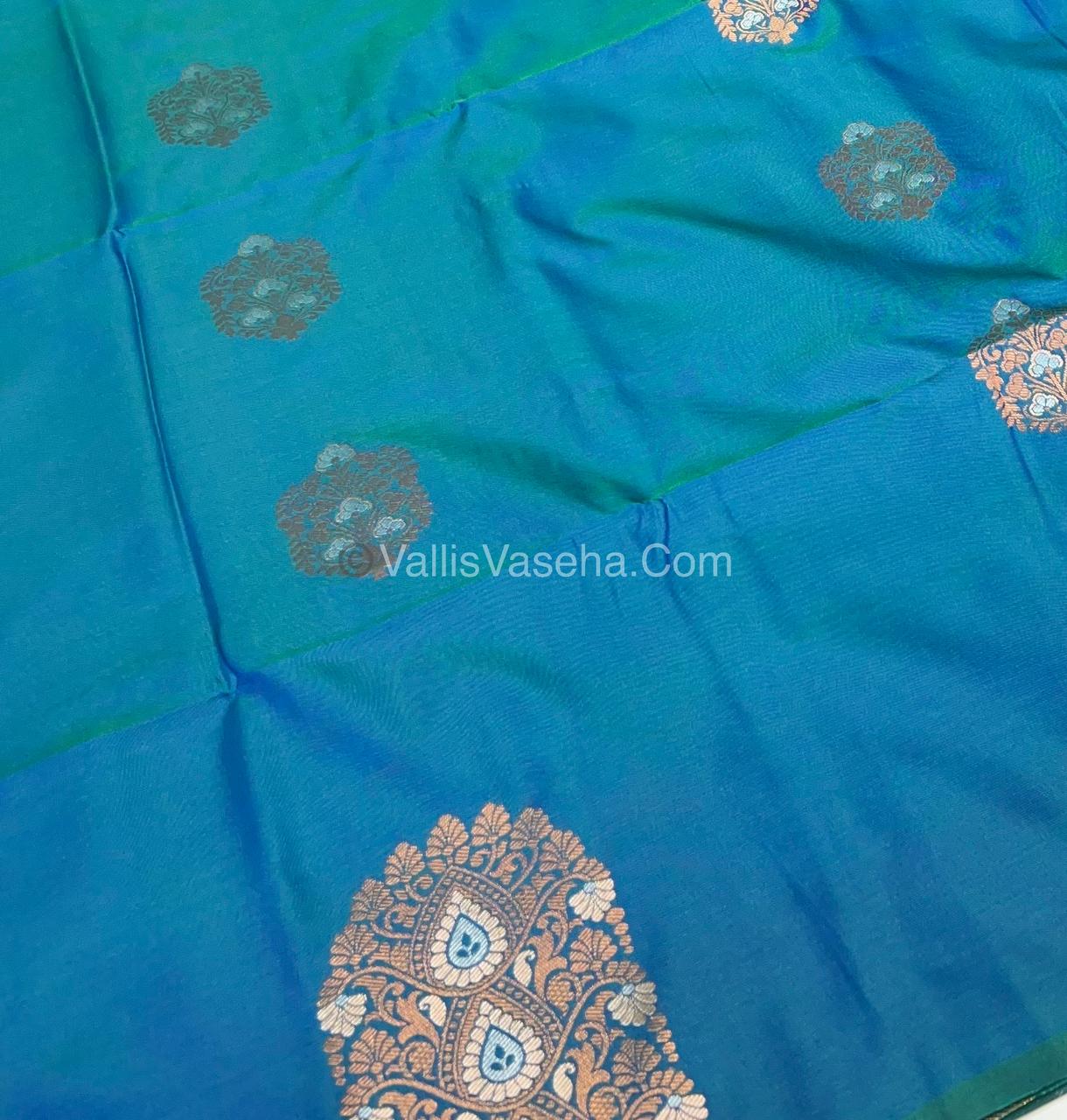 Semi Soft Silk - Border Butta - Peacock Blue Shade -VVSSS010