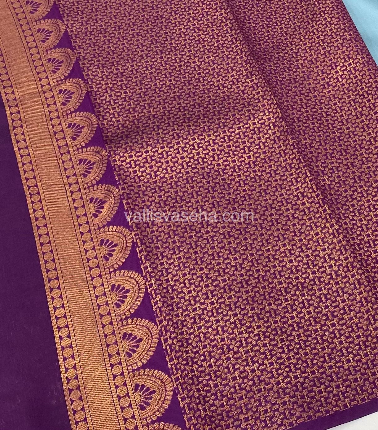 Kanchi Semi Silk - Ice Blue(Grey shade)with Purple - Temple Border - VVKSS001