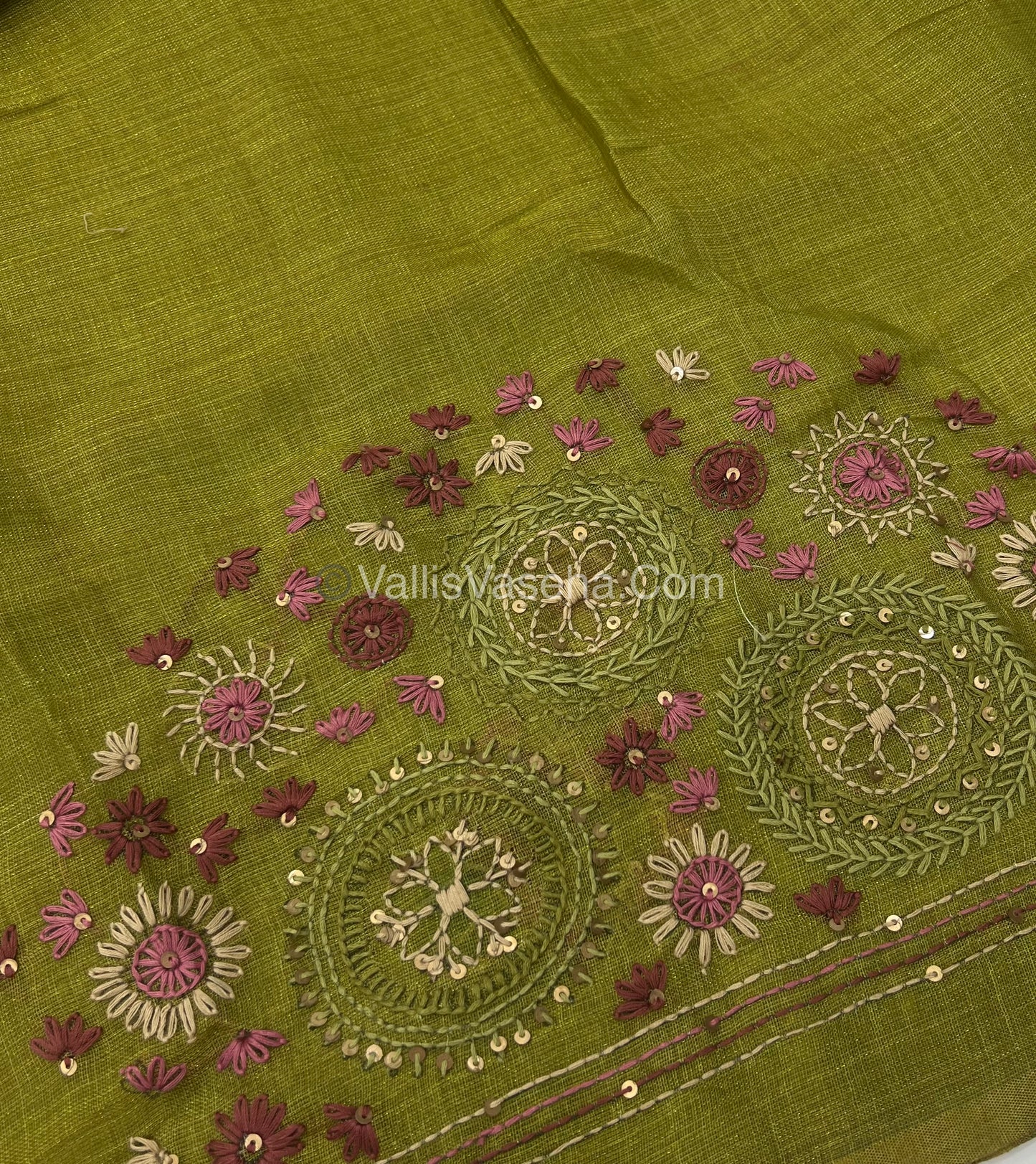 French Knot - Tissue Saree - Green Shade - VVLFN010