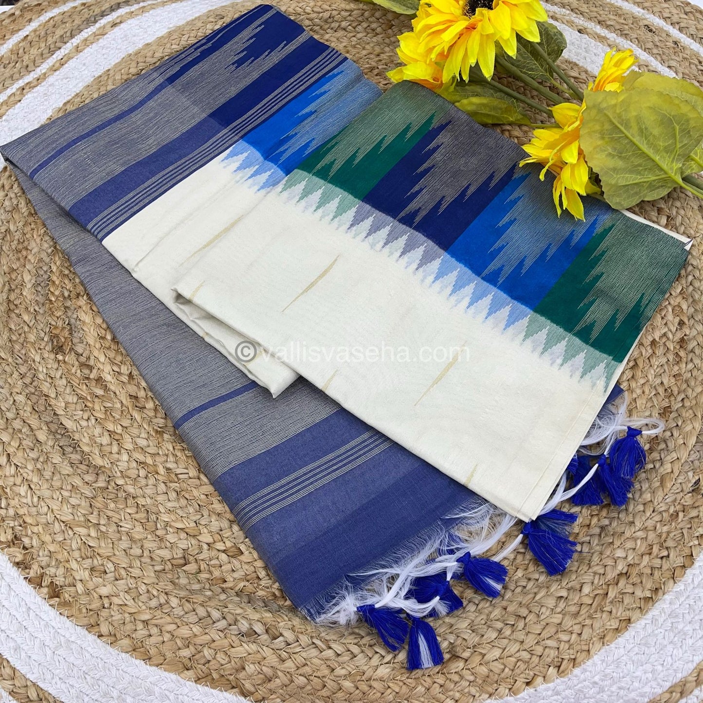 Semi Raw Silk - Half White with Blue Shade - VVRS002
