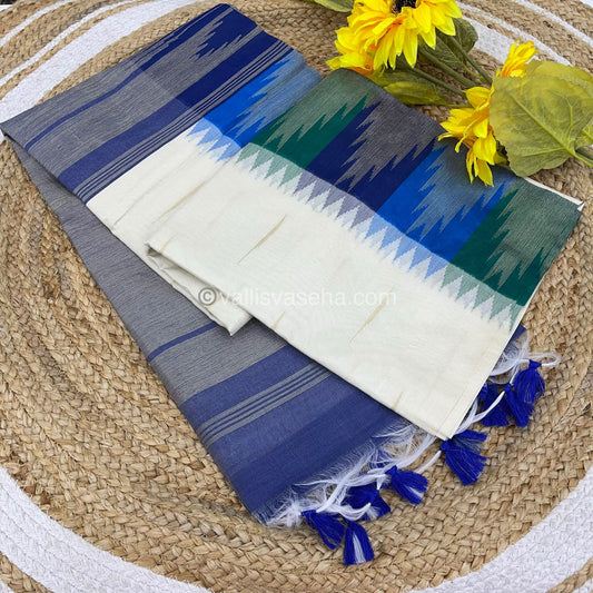 Semi Raw Silk - Half White with Blue Shade - VVRS002