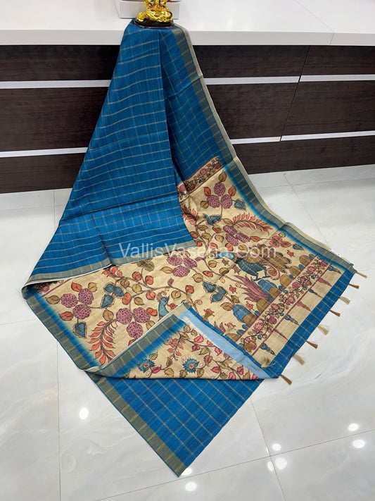 Semi Chanderi Saree - checks pattern - VVSCS004