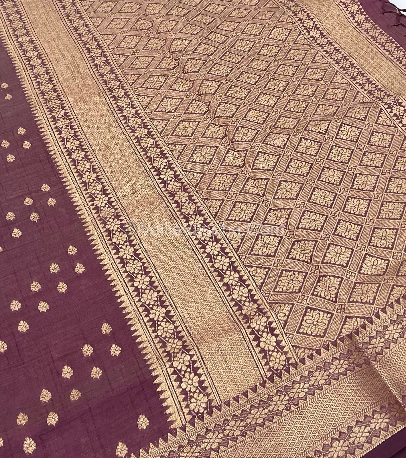Semi Tussar Silk - Grand Pallu - Wine Shade - VVSTS017