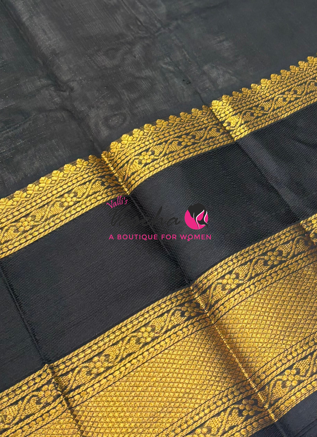 Pure Korvai Silk Cotton - Checks Pattern - Grey With Black Shade - VVKSC034