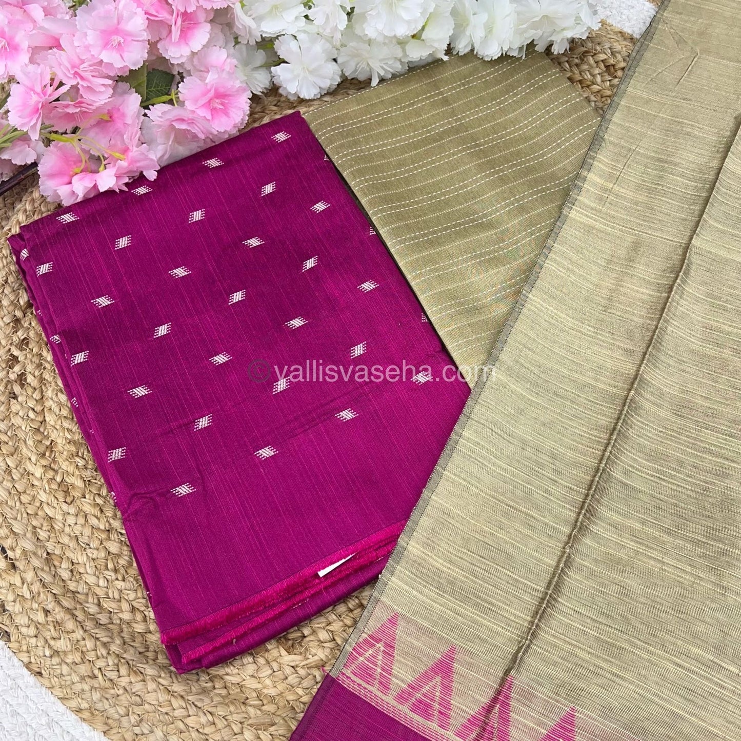 Unstitched Salwar Material -Raw Silk - Pink with Cream - VVUSM004