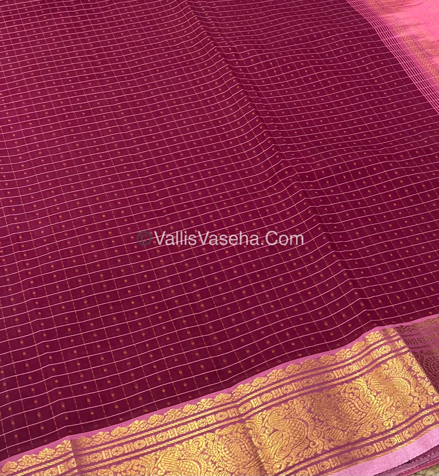 Pure Silk Cotton Saree - Maroon With Pink - Lakshadeepam Design - VVPLD001