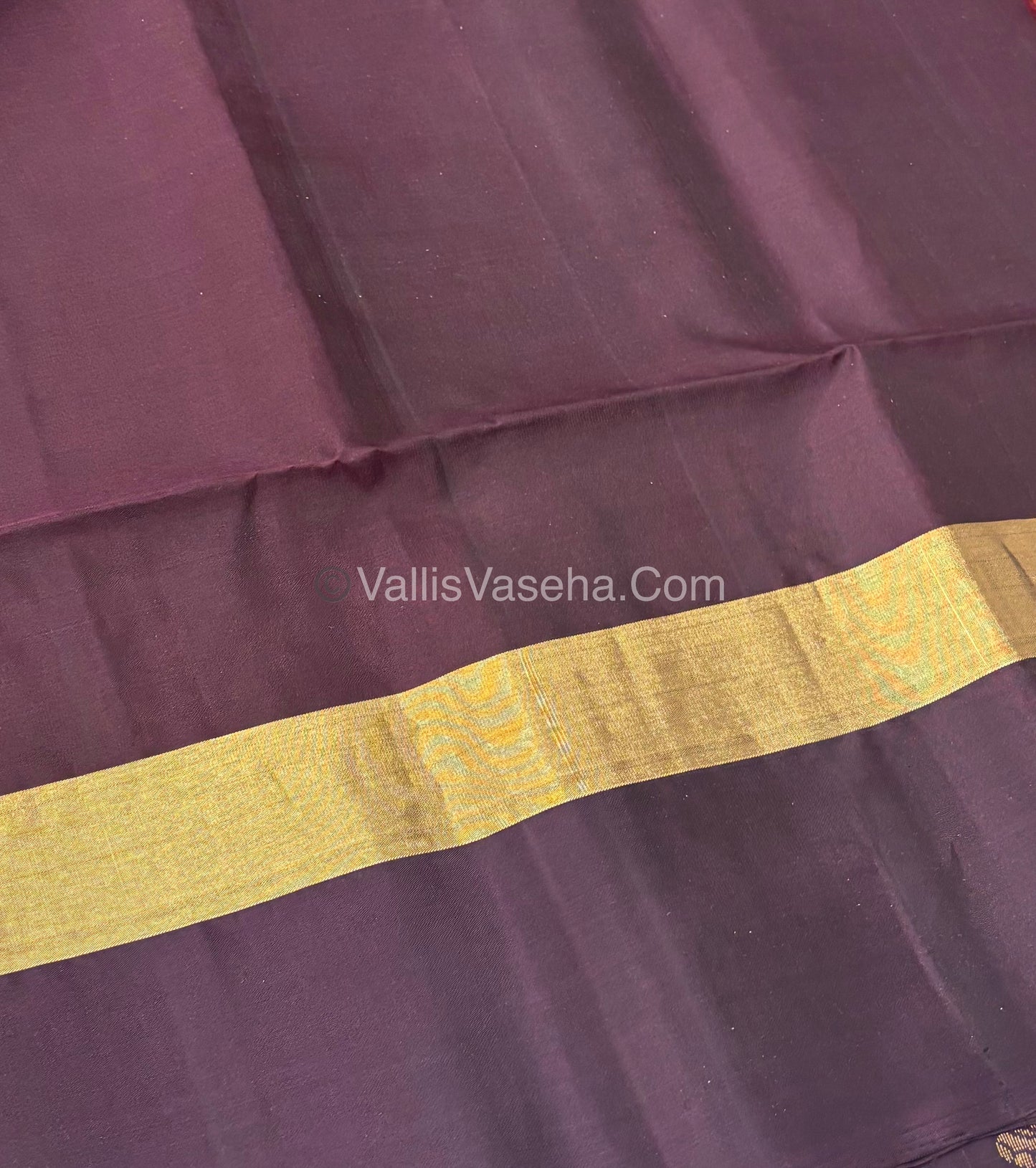 Half Mixed Soft Silk Saree - Rust Orange with Wine Brown - VVPSS028