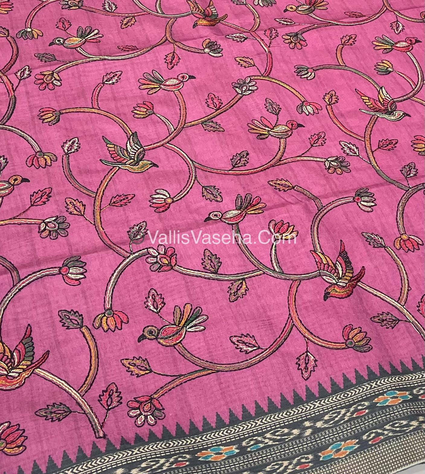 Semi Tussar - Kantha Work Embroidery - Pink Shade - VVSTK001