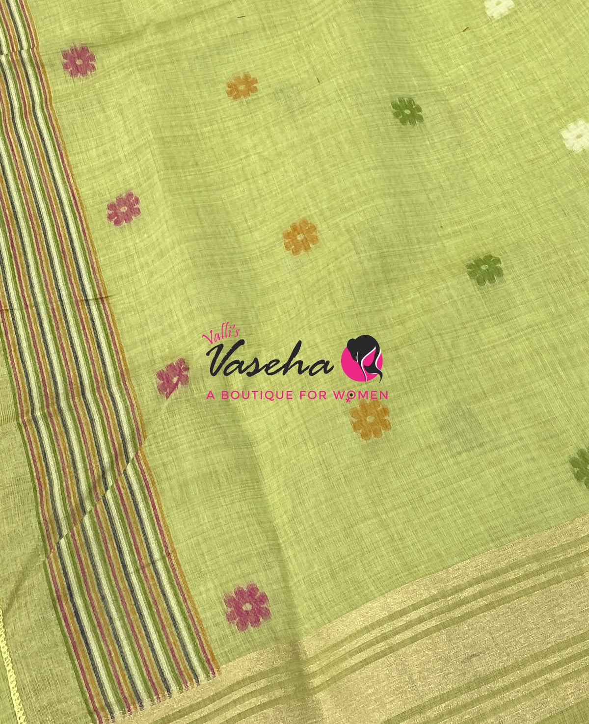 Muga Tissue Linen Saree - Green Shade - VVMLT003