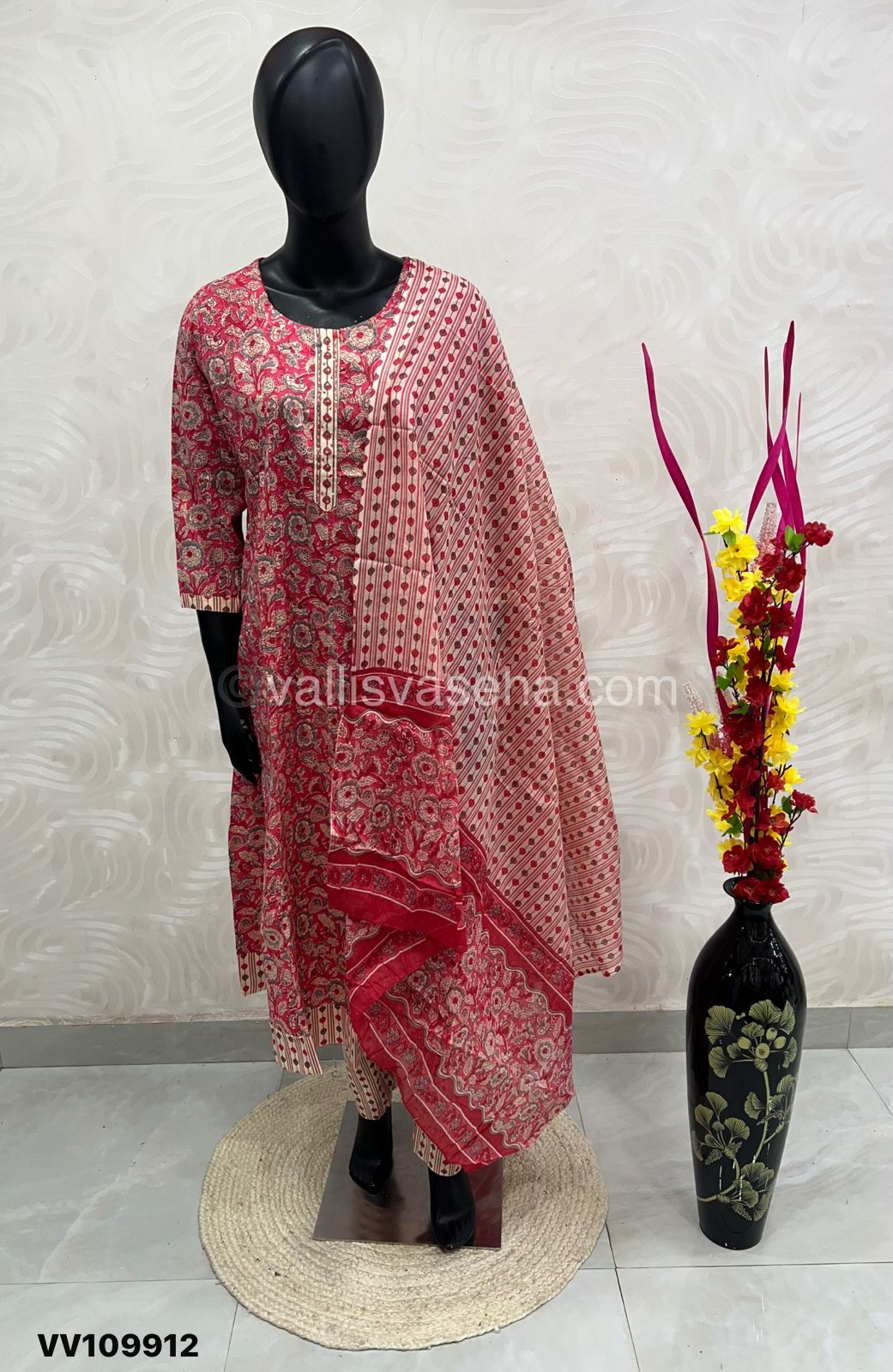 ( (Ready Made - Anarkali - Salwar, Kameez & Duppatta(3pc)- Printed Cotton - VVAS003