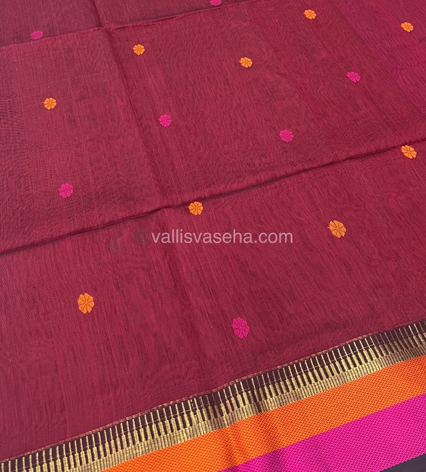 Pure Maheshwari Silk Cotton Saree - Maroon & Pink Color - VVMSC004