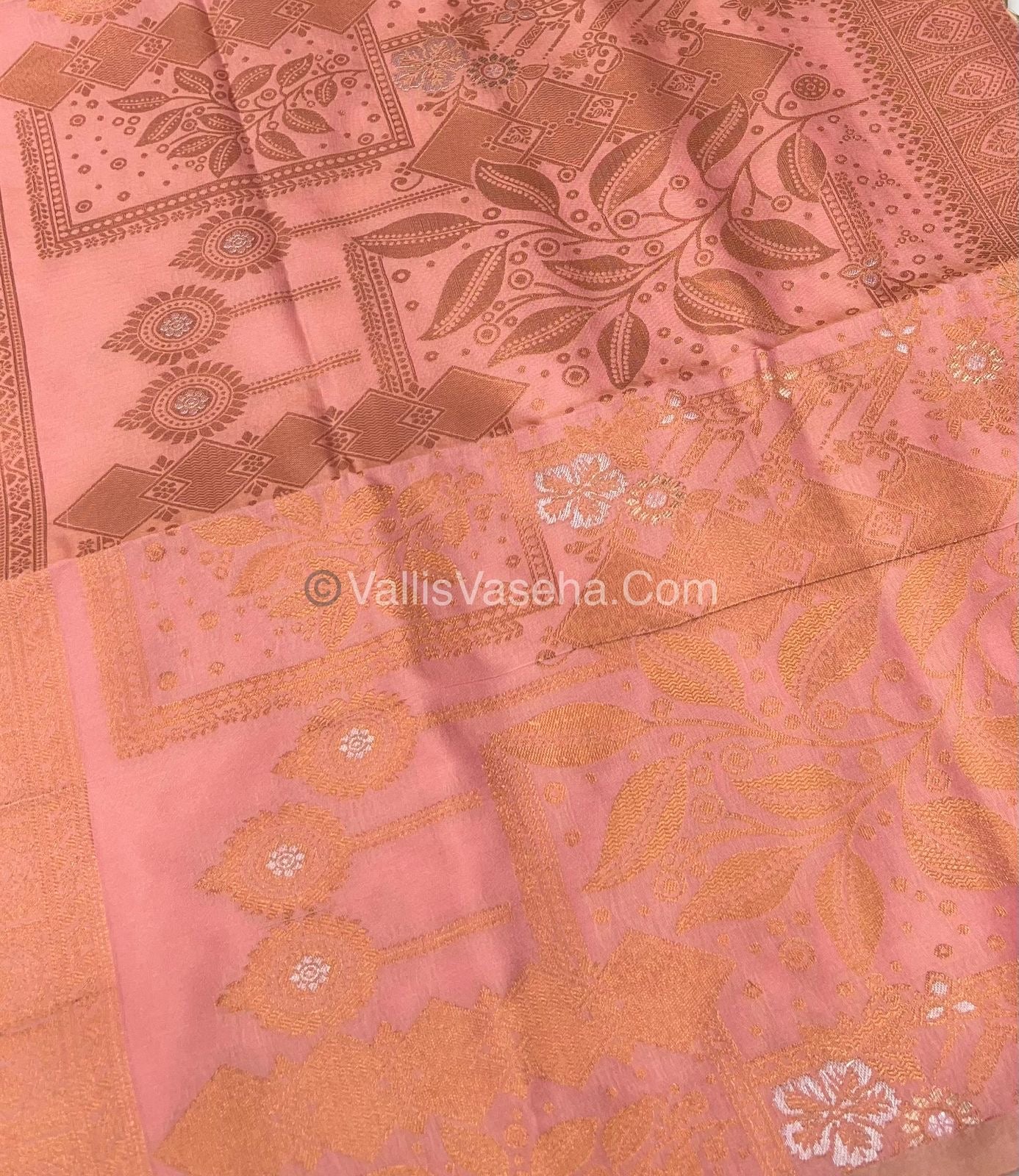 Semi Soft Silk - Border less - Double tone Light Peach Shade -VVSSS007