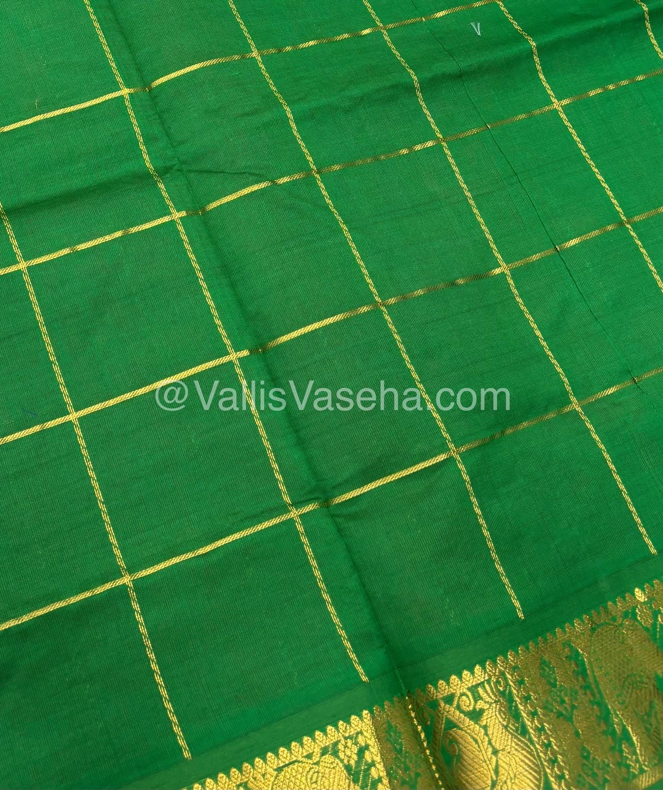 Semi Silk Cotton Saree - Red with Green shade - VVSSC002