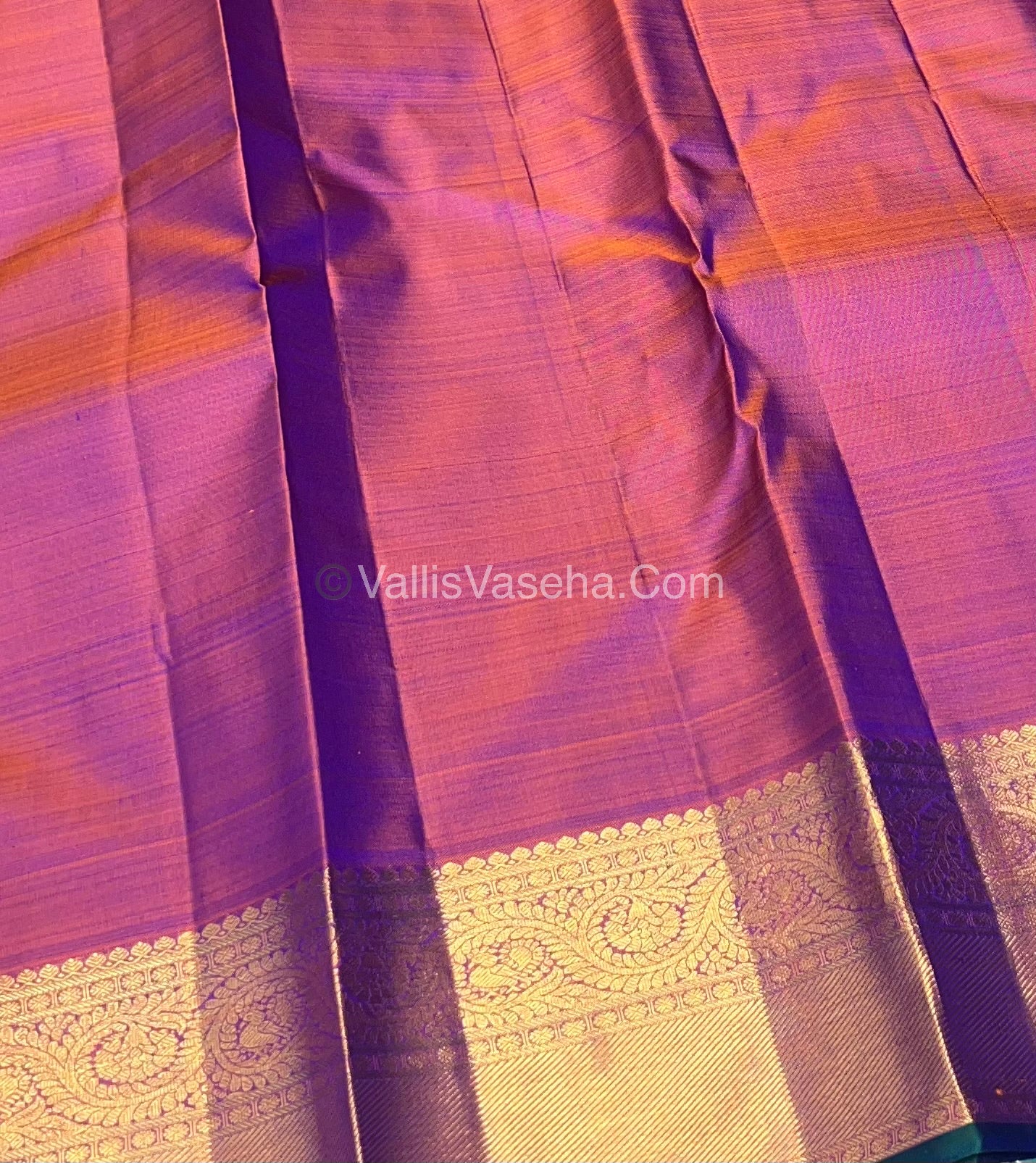 Pure Kanchipuram Silk Saree - Blue & Peachish Gold Shade - VVPS014